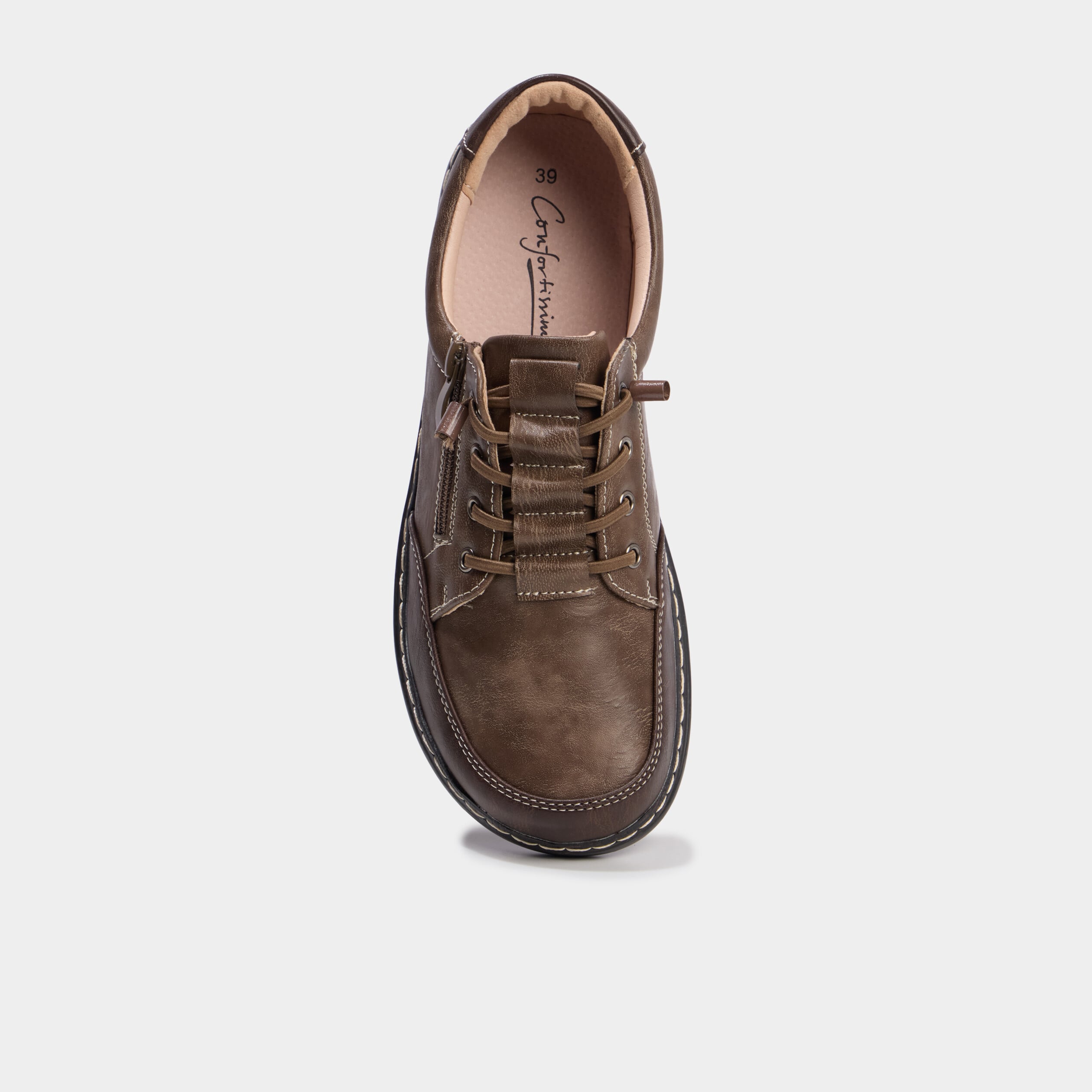 Derbies confort zipp&eacute;es &agrave; lacets taupe femme