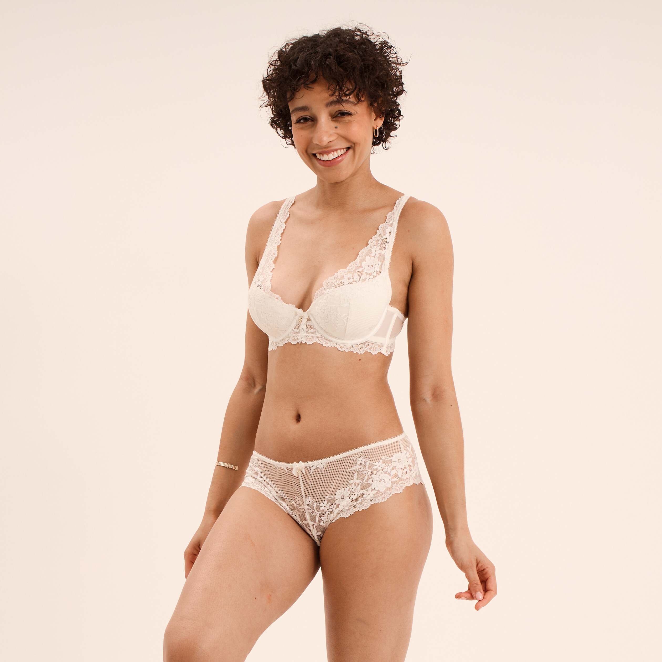 Shorty en dentelle blanc femme