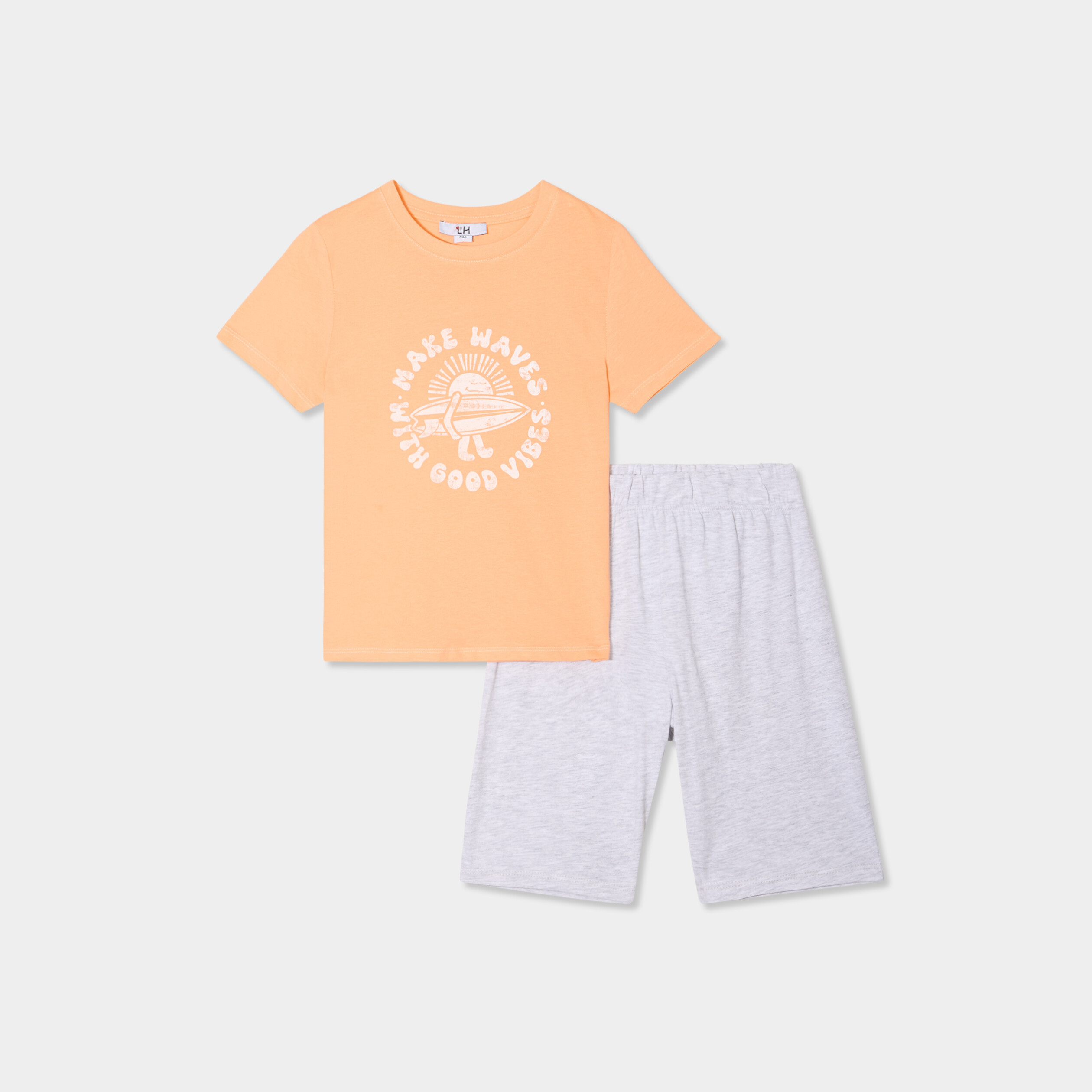 ensemble pyjama short et t shirt coton orange corail garcon Ensemble pyjama short et t-shirt coton orange corail garçon