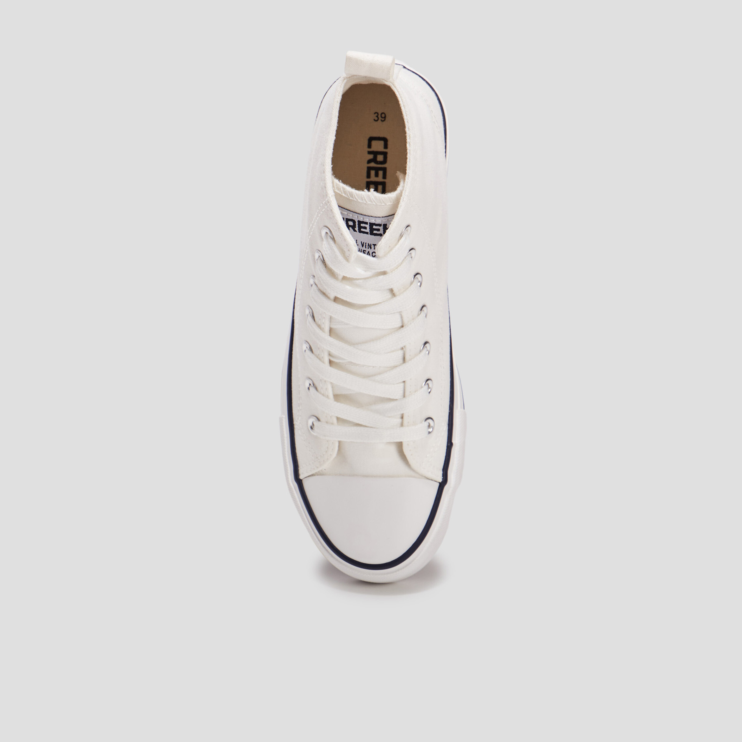 Tennis montantes &agrave; lacets en toile blanc femme
