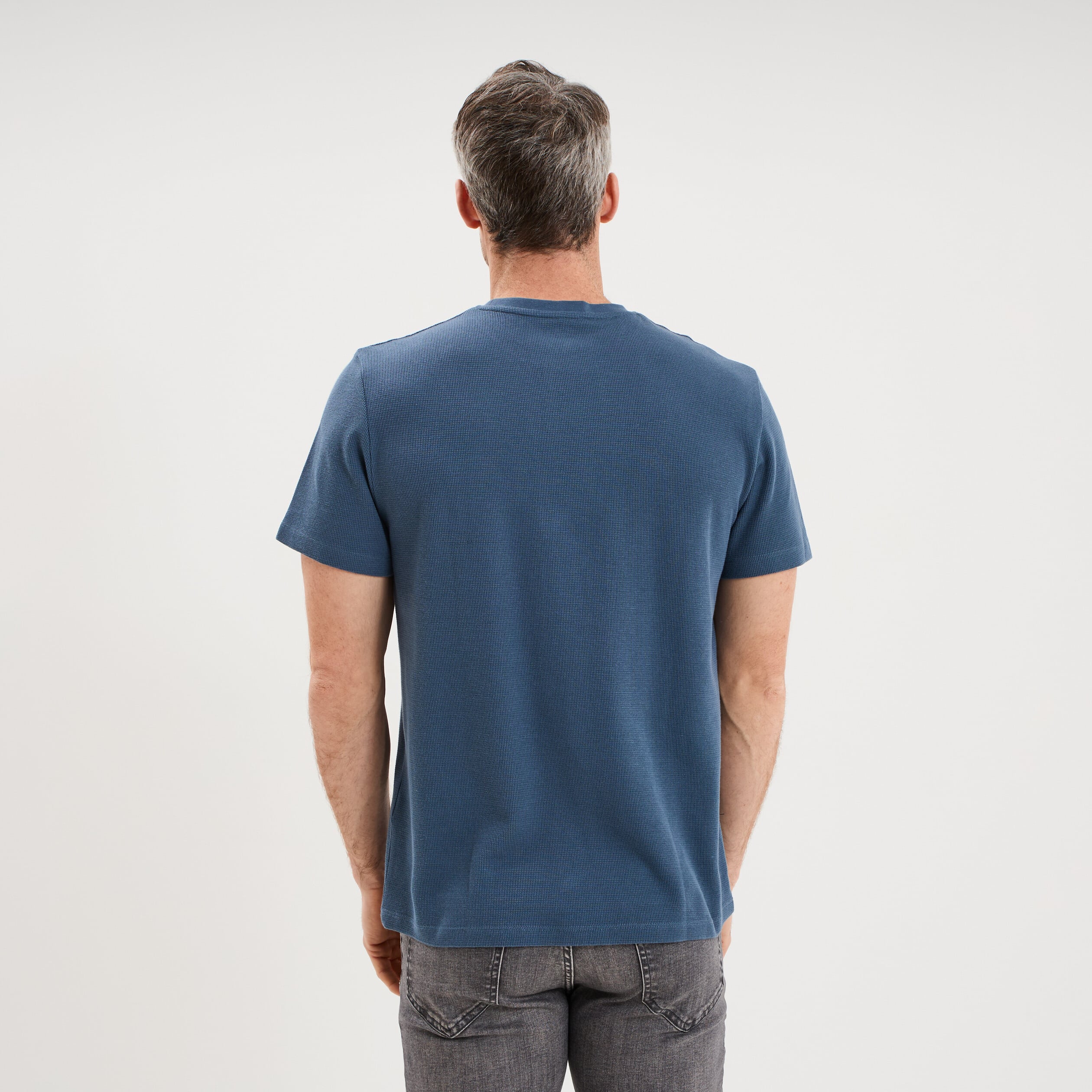 T-shirt textur&eacute; droit col rond coton bleu gris homme
