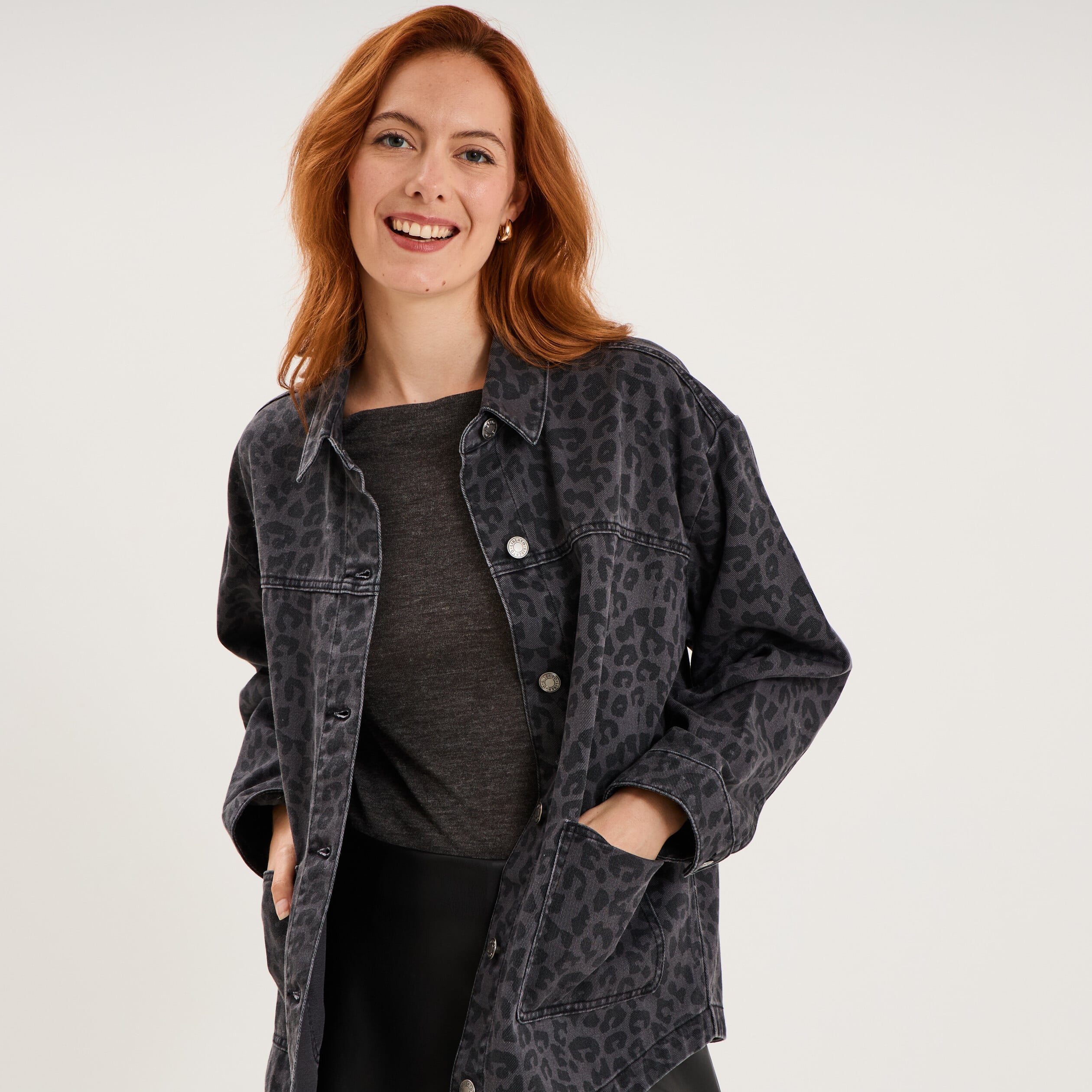 Surchemise en jean coton denim gris femme