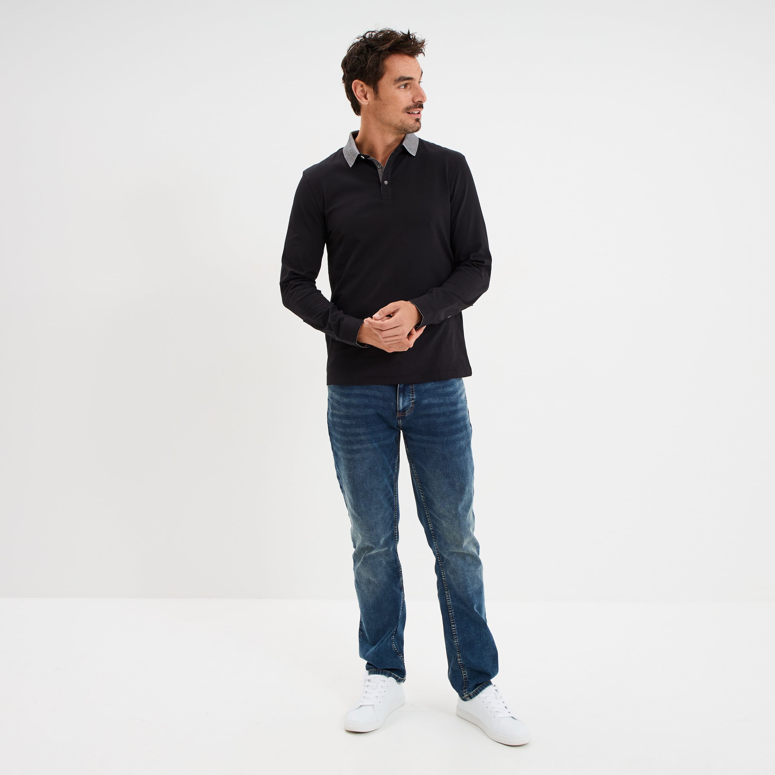 Polo manches longues coton majoritaire noir homme