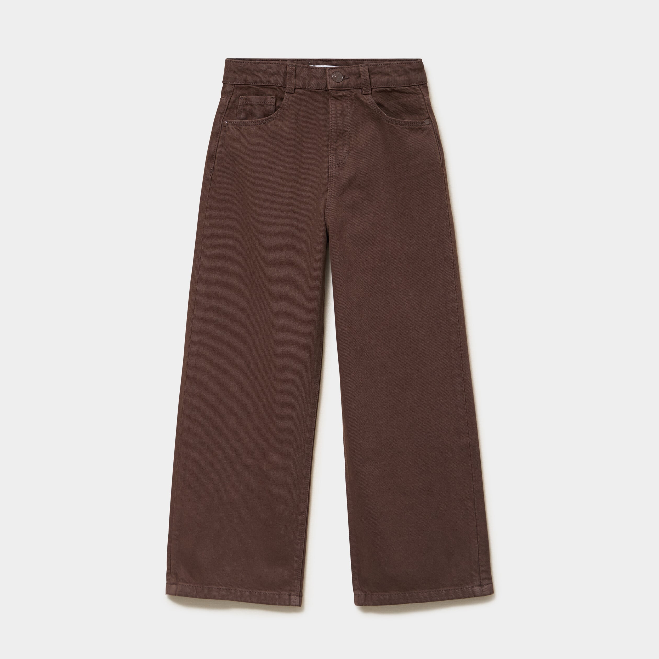 Pantalon coupe large 5 poches coton marron fonc&eacute; fille
