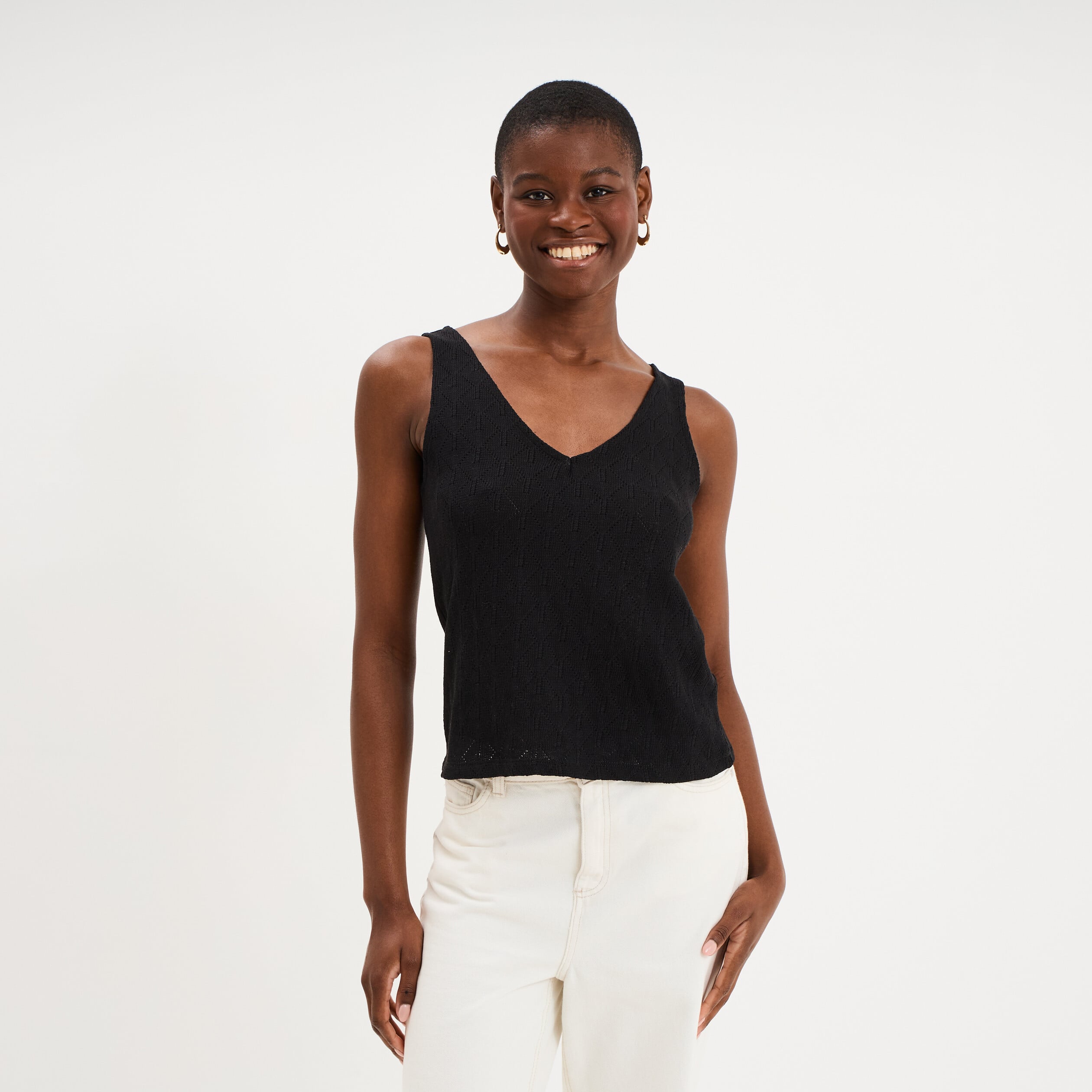D&eacute;bardeur d&eacute;tails ajour&eacute;s noir femme