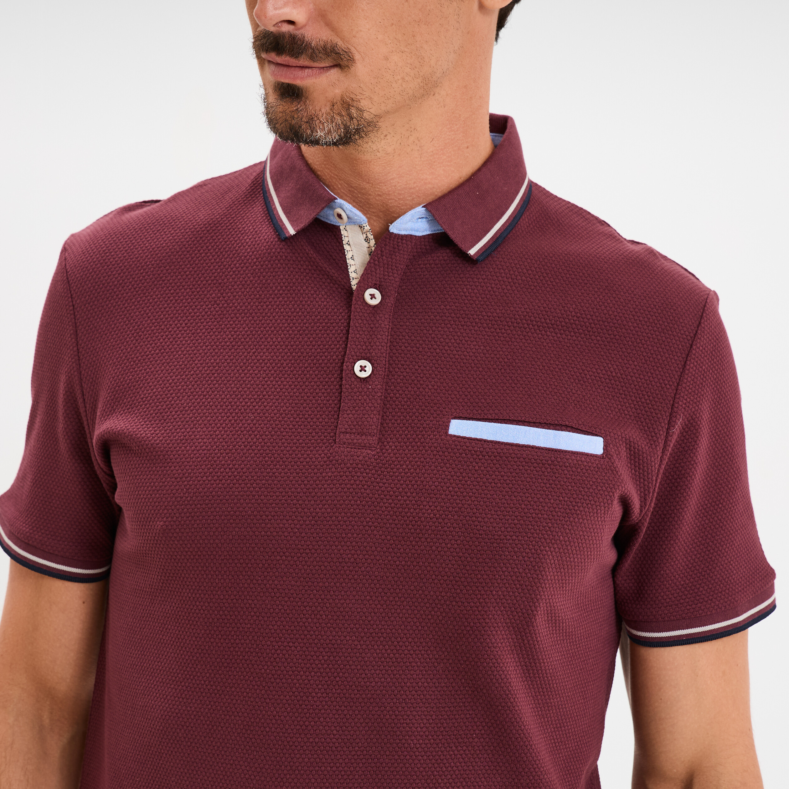Polo piqu&eacute; manches courtes coton prune homme
