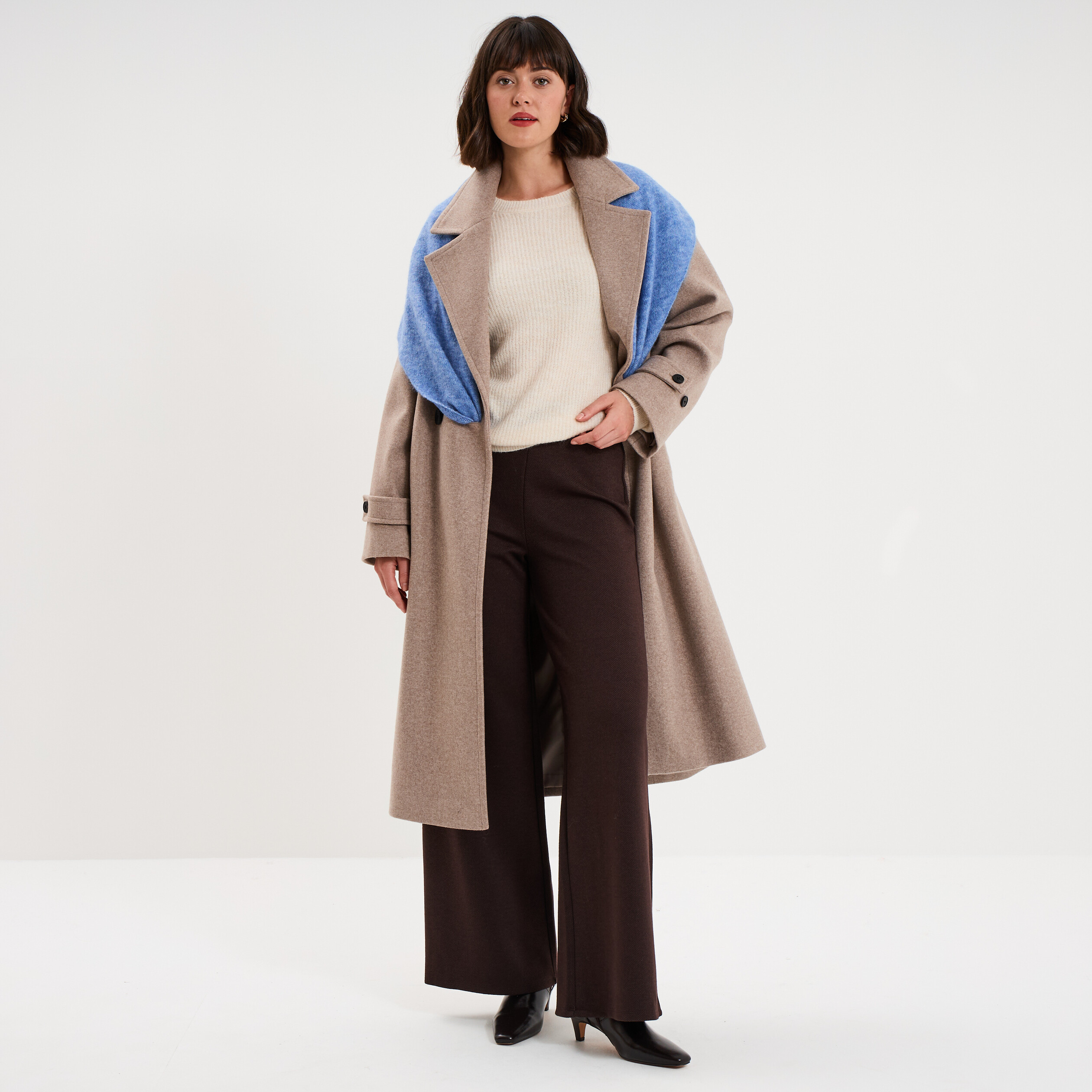 Pull col rond manches longues blanc femme