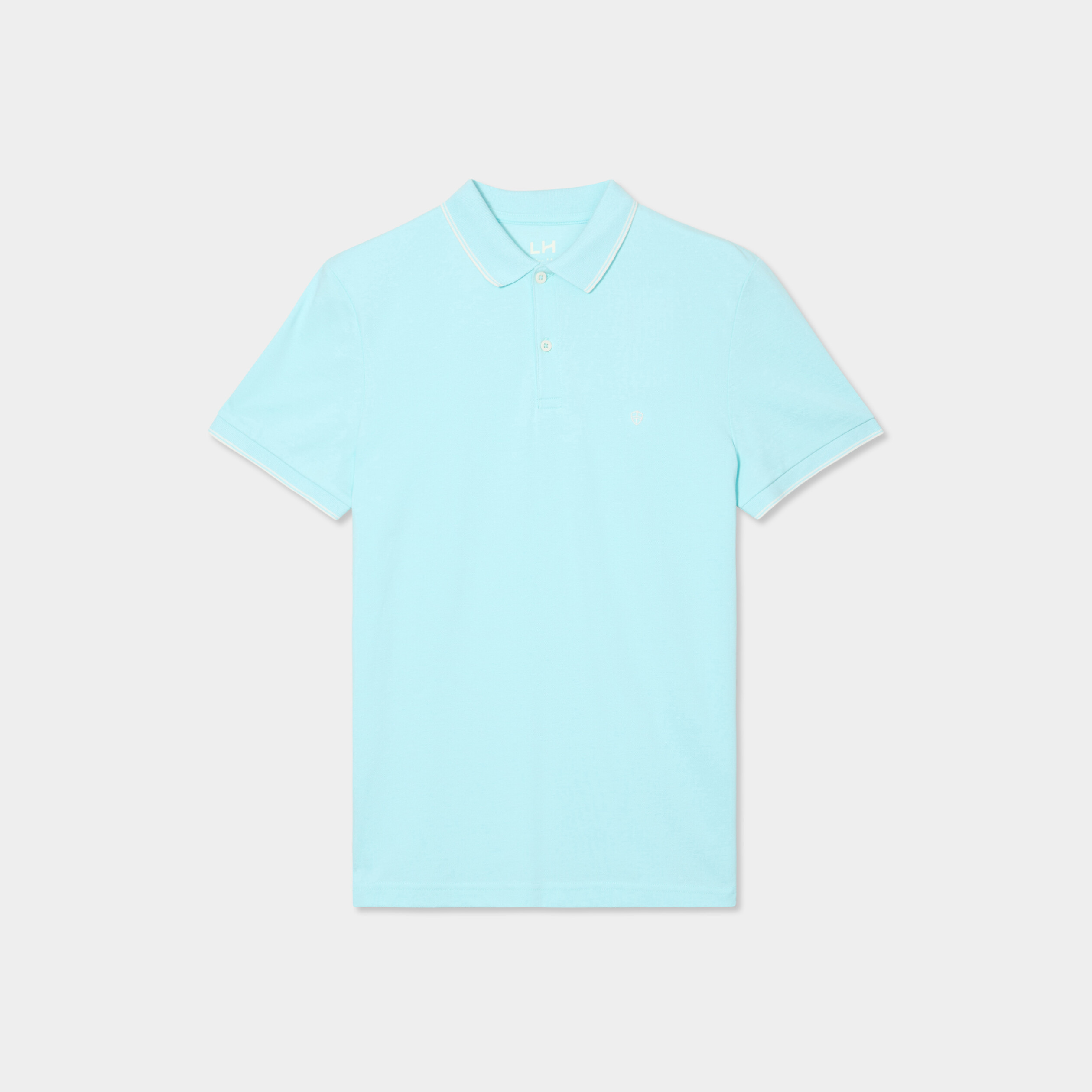 T Shirt Polo Turquoise Homme Polo Manches Courtes Bords Contrastés