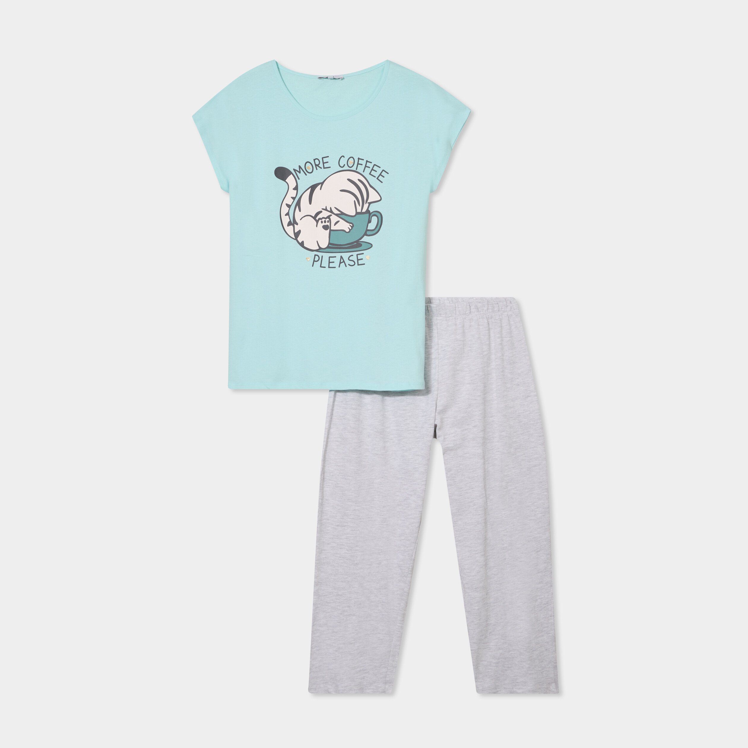 ensemble pyjama corsaire t shirt coton bleu turquoise femme Ensemble pyjama corsaire t-shirt coton bleu turquoise femme