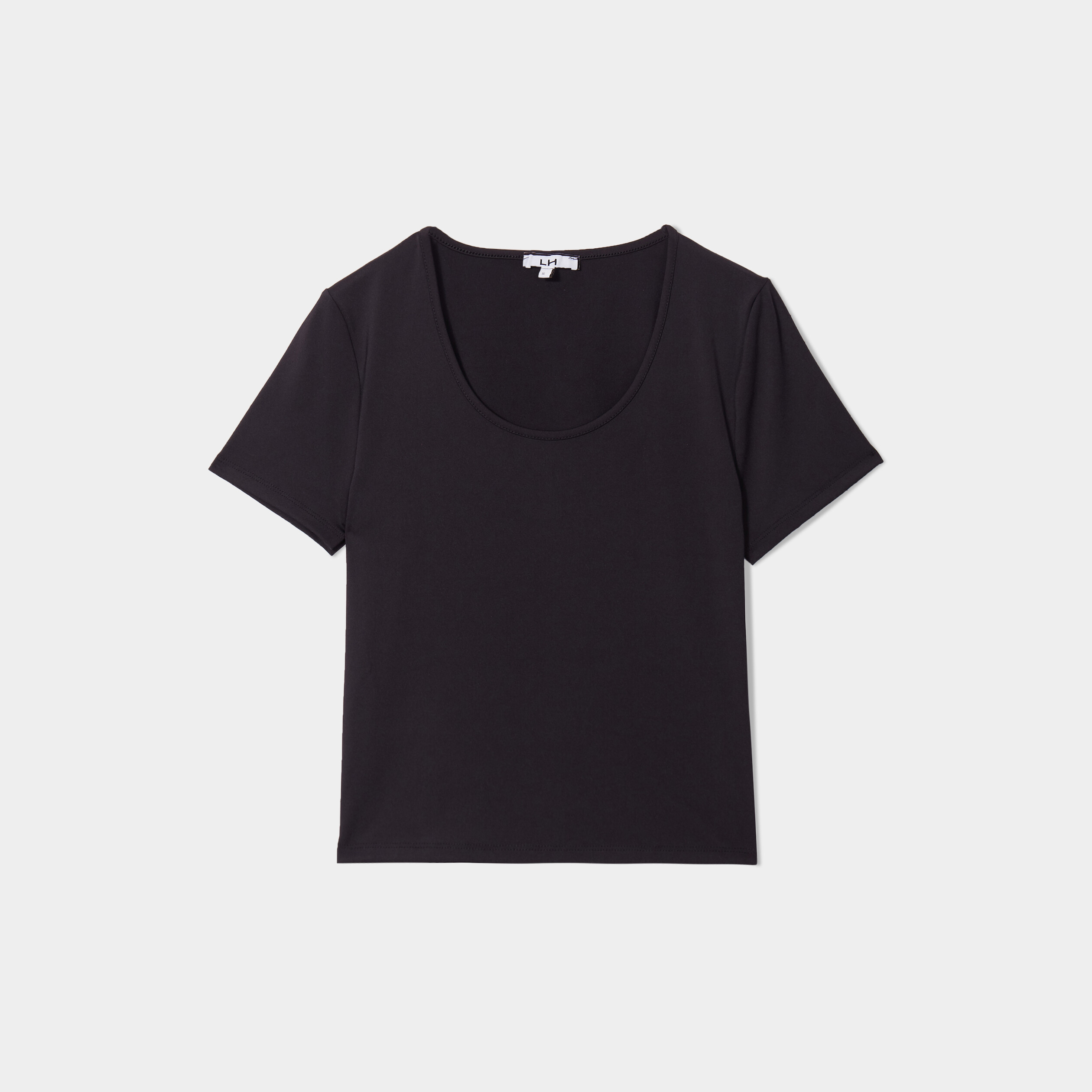 T-shirt Joli Noir Col Bateau Manches 3/4 - Coupe Cintrée Stretch, Style Rock Chic