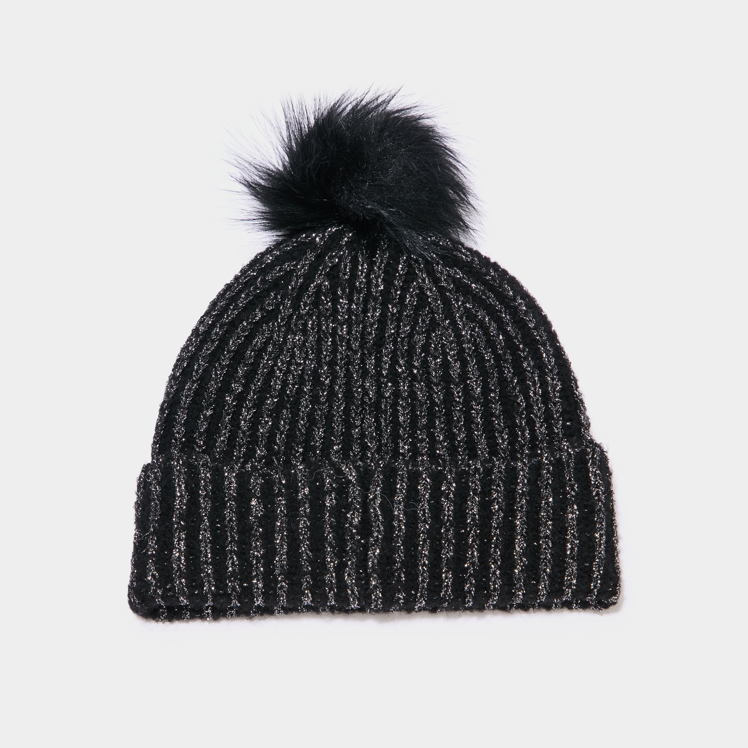 Bonnet &agrave; pompon noir femme