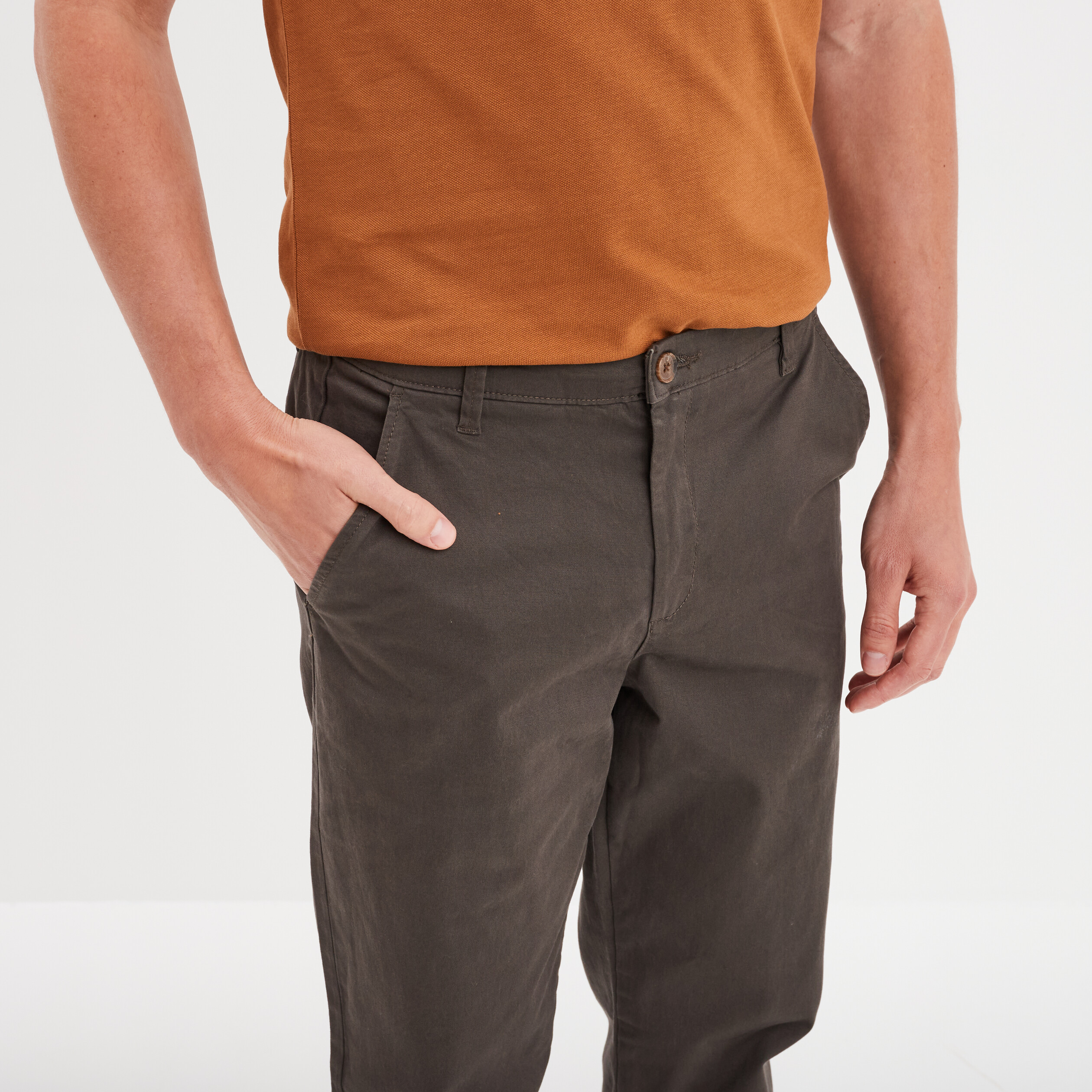 pantalon chino droit stretch retrousse vert homme Pantalon chino droit stretch retroussé vert homme