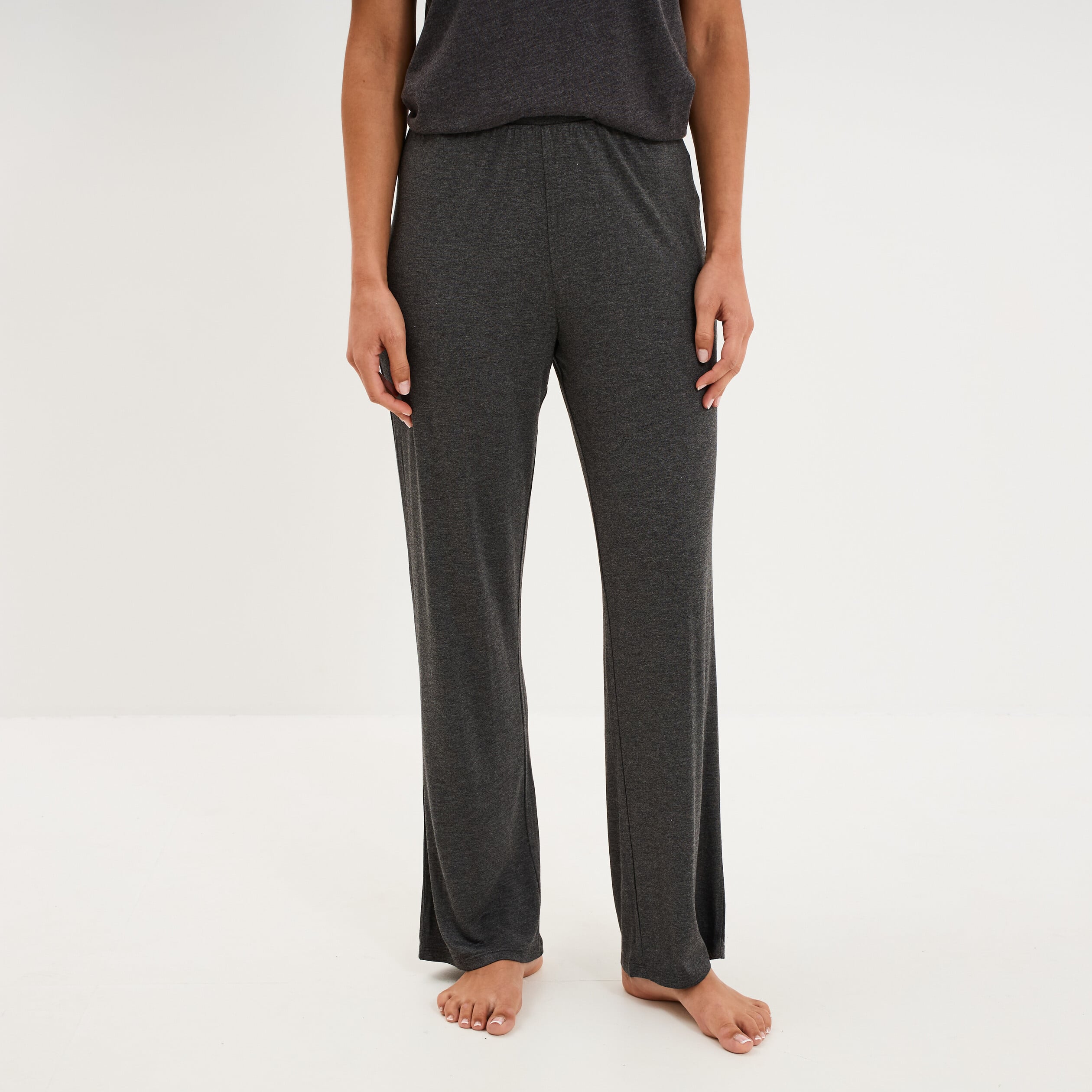 Pantalon fluide taille &eacute;lastiqu&eacute;e gris fonc&eacute; femme