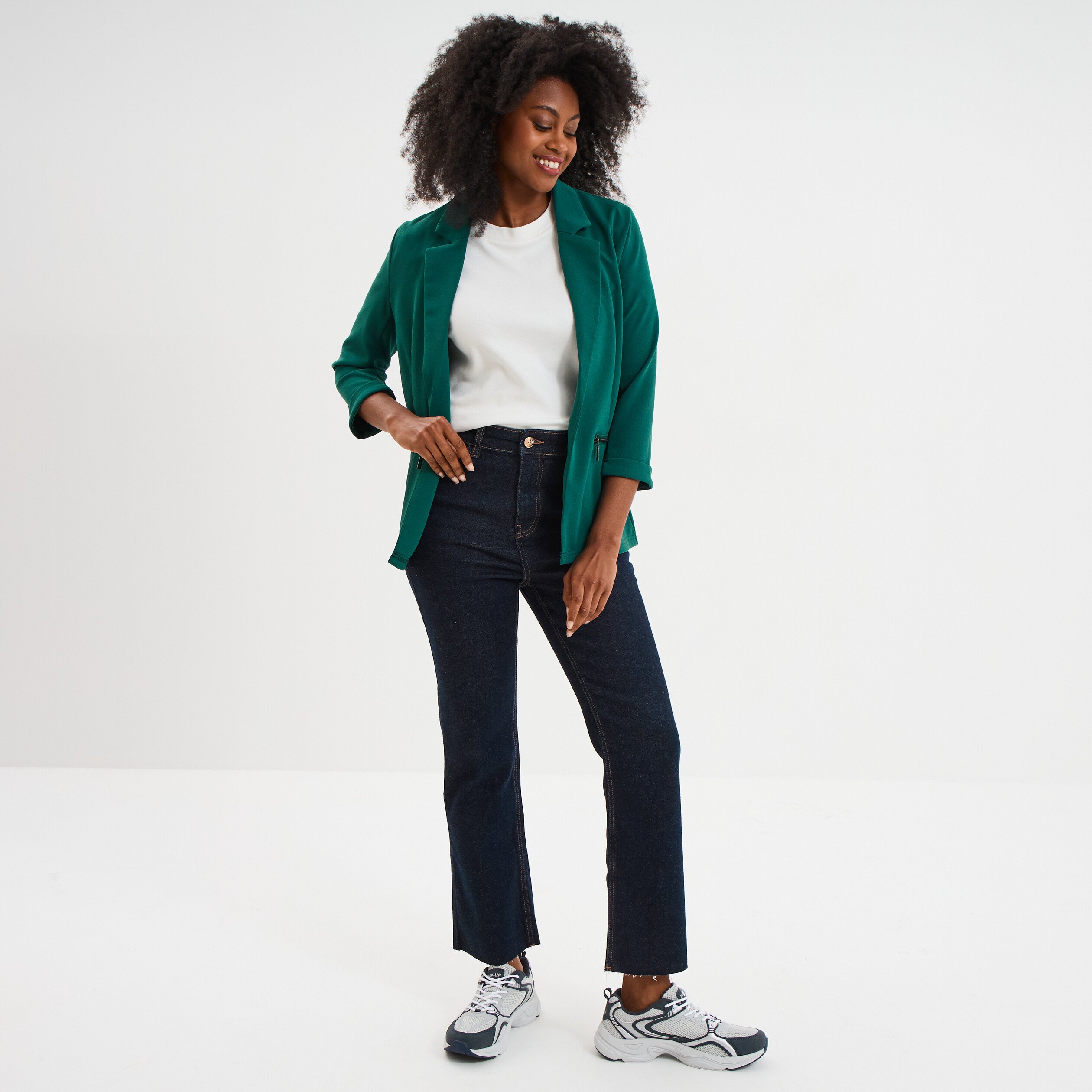 veste blazer cintre manches 34 vert fonce femme Veste blazer cintré manches 3/4 vert foncé femme
