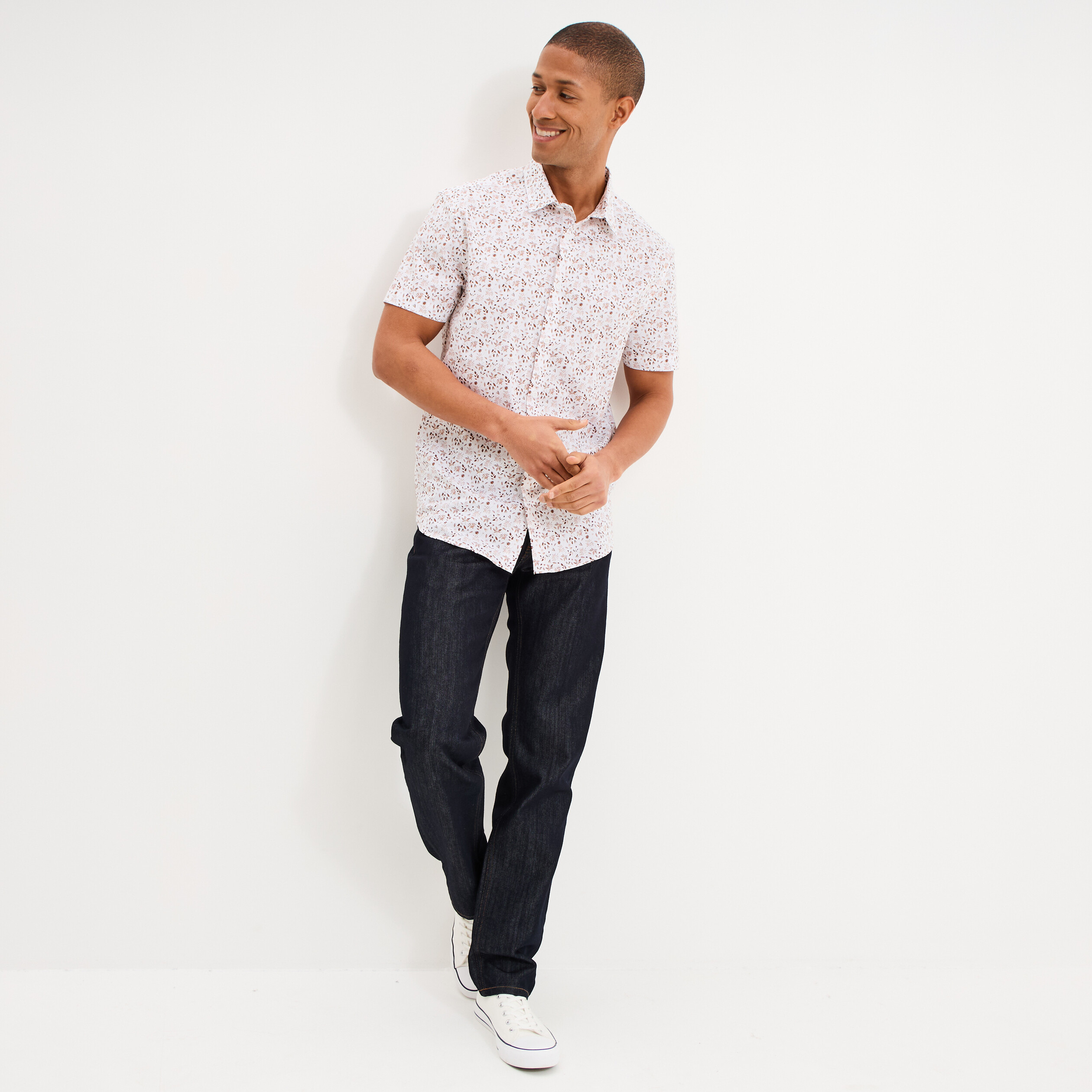 Chemise manches courtes coton ecru homme
