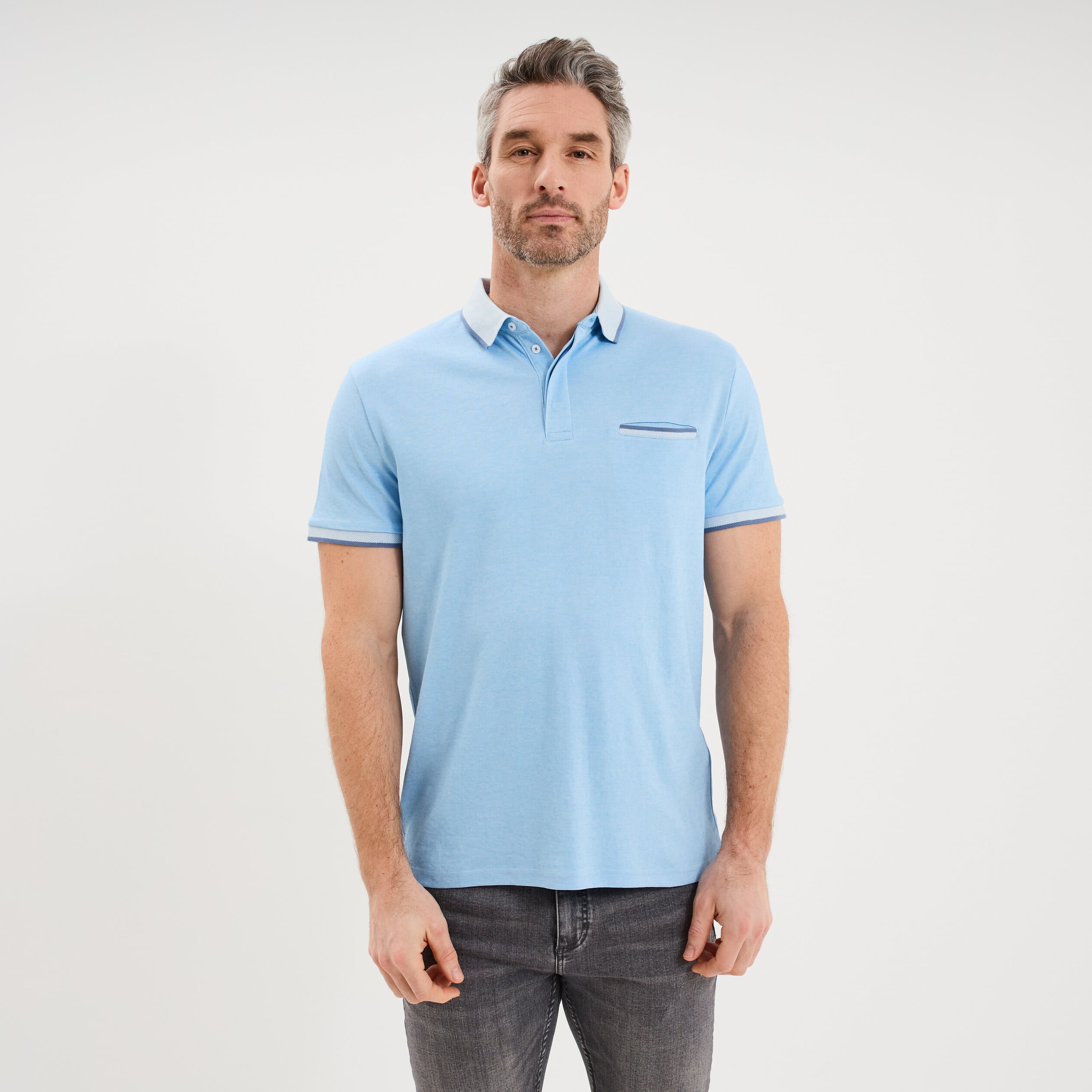 Polo manches courtes coupe droite bleu homme