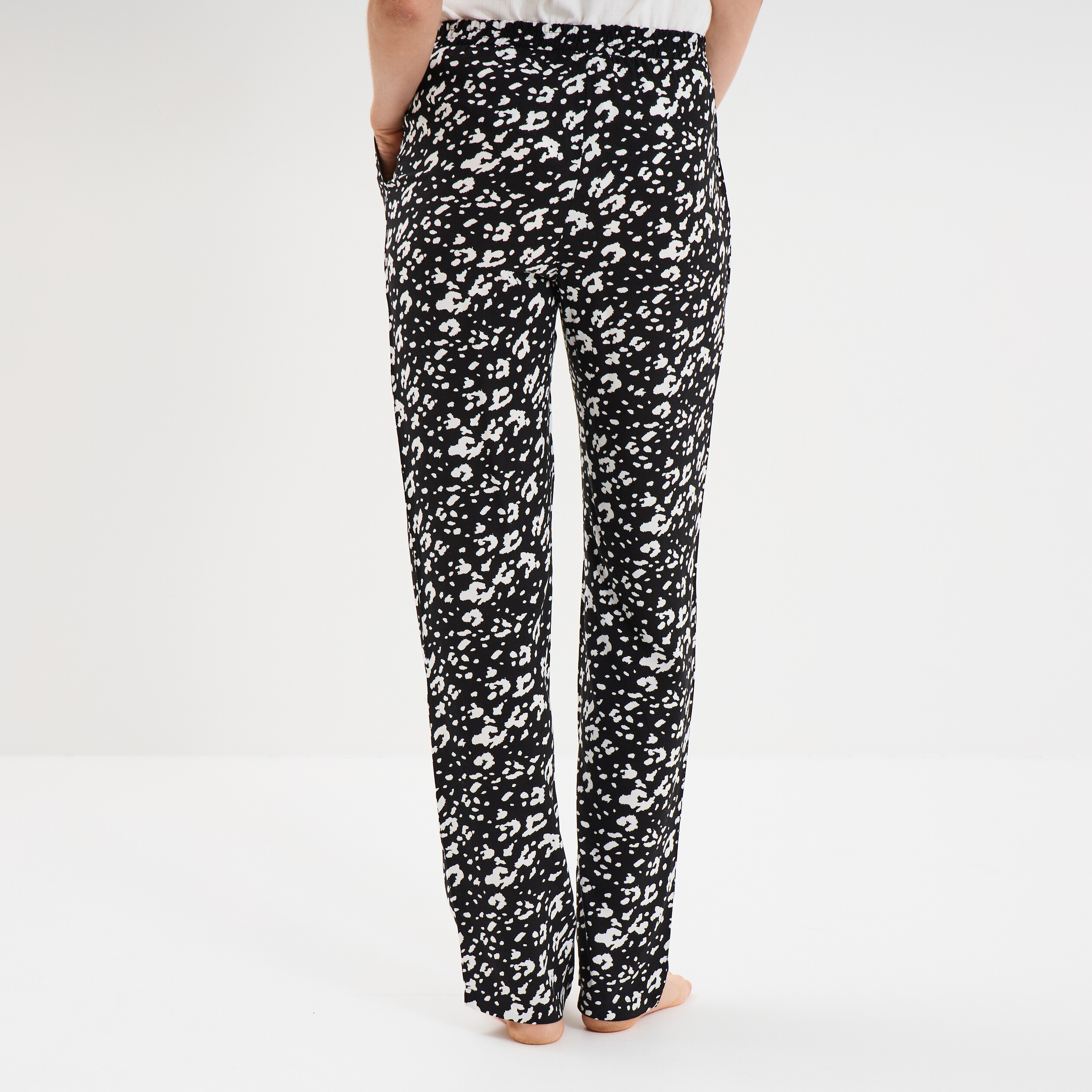 pantalon de pyjama fluide taille haute noir femme Pantalon de pyjama fluide taille haute noir femme