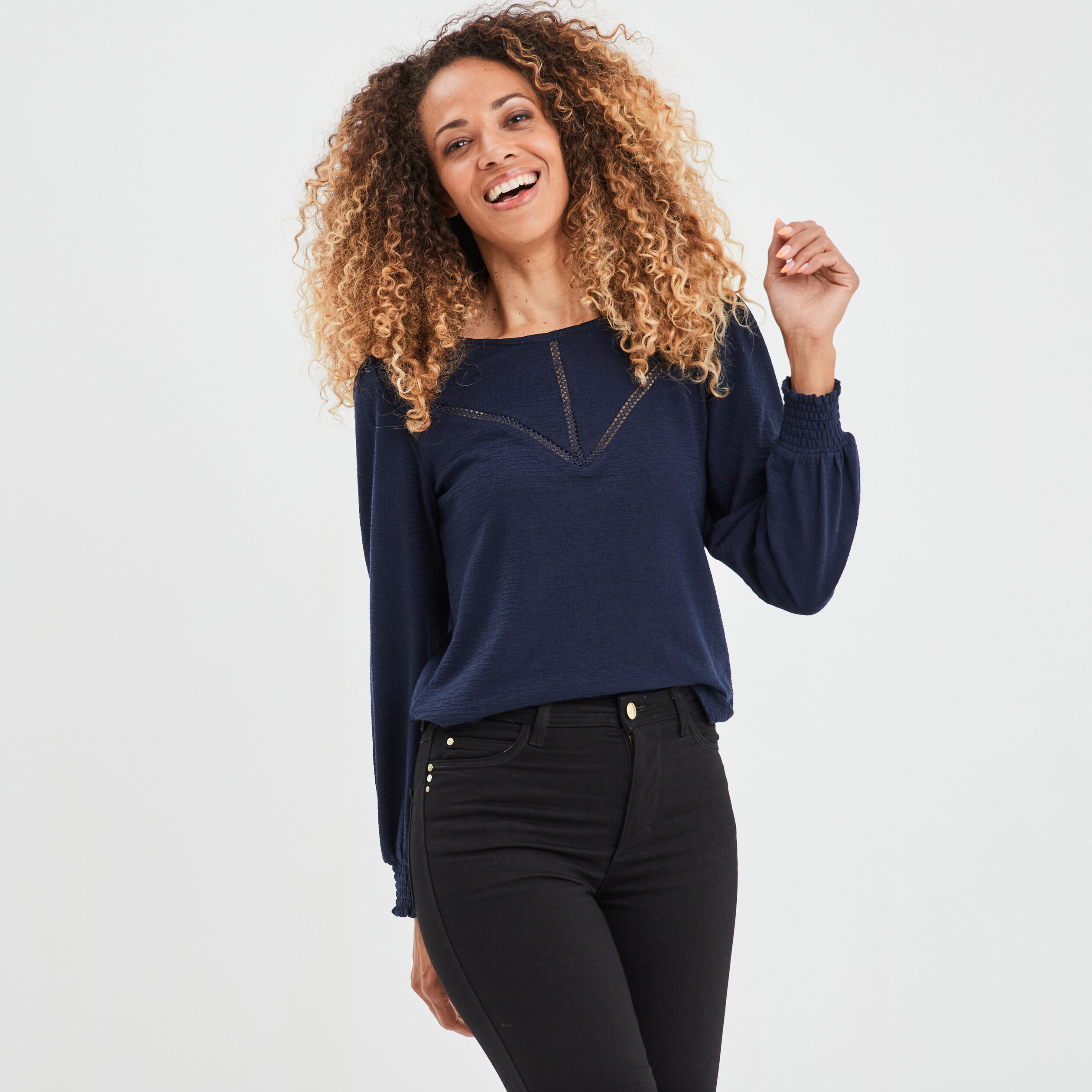T-shirt avec bandes macramé Creeks bleu marine femme