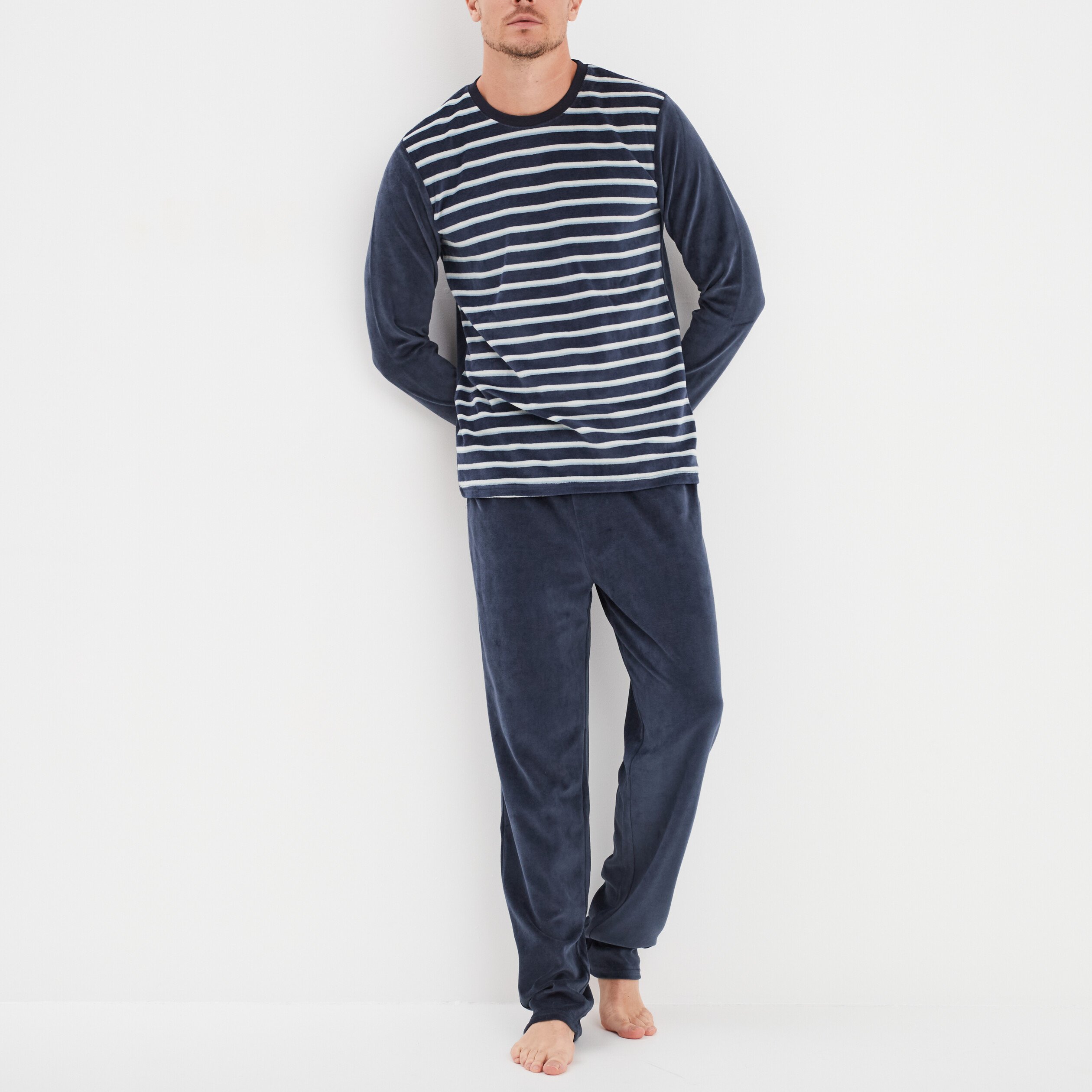 ensemble pyjama velours 2 pieces bleu homme Ensemble pyjama velours 2 pièces bleu homme