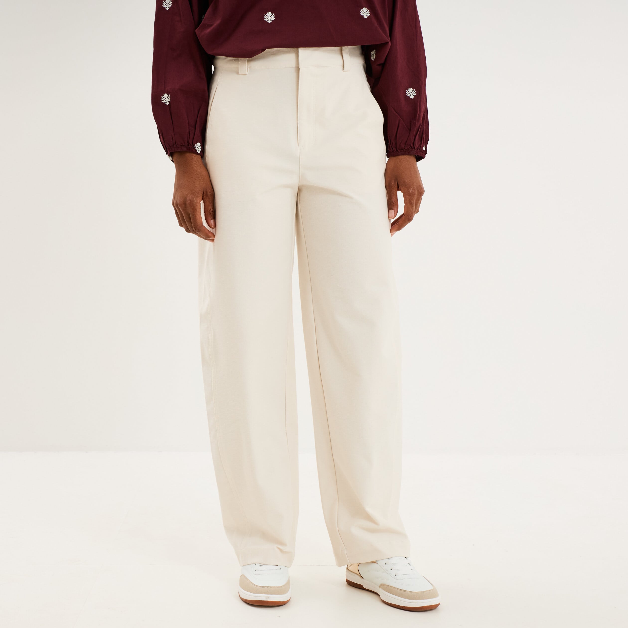 Pantalon ballon taille haute ecru femme
