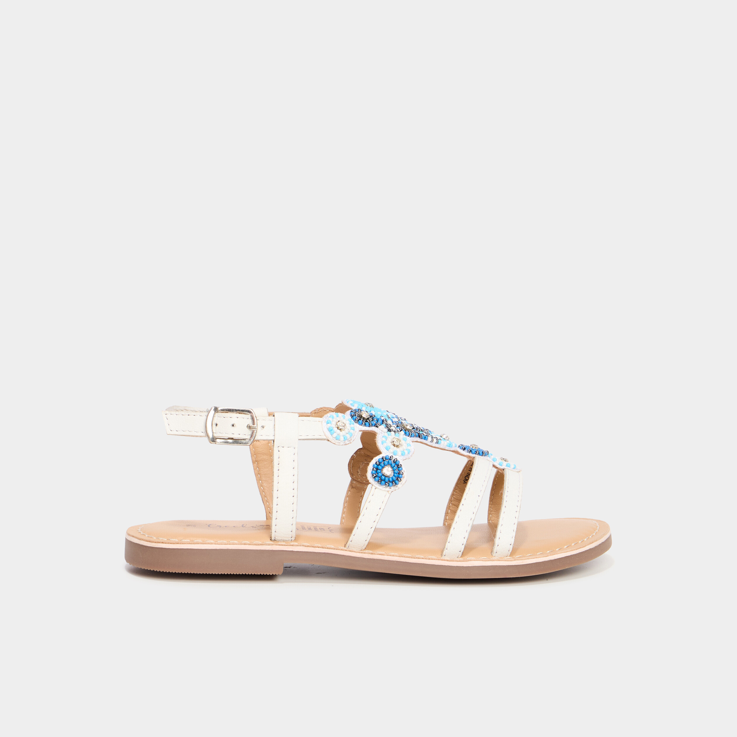sandales avec perles en cuir blanc fille Sandales avec perles en cuir blanc fille