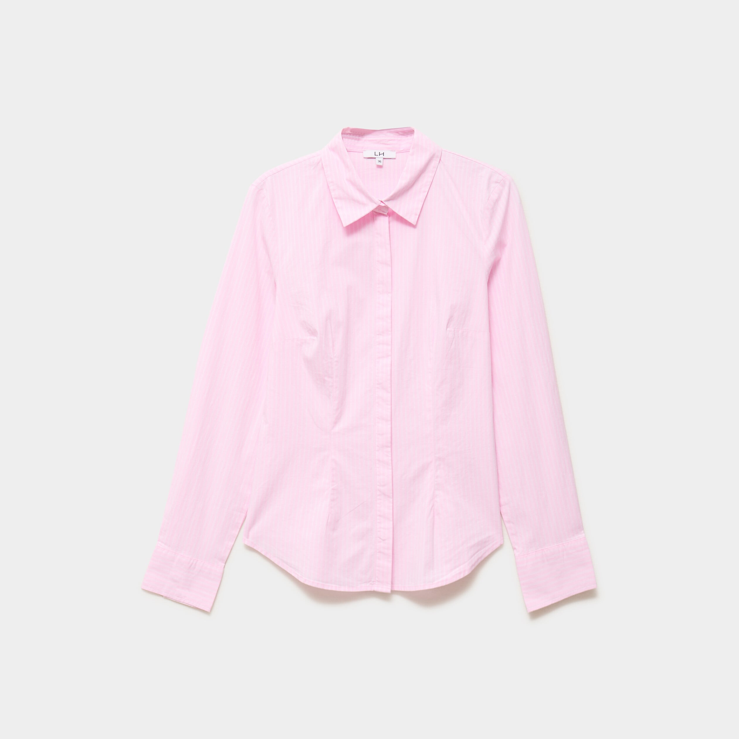 Chemise cintr&eacute;e stretch manches longues rose femme