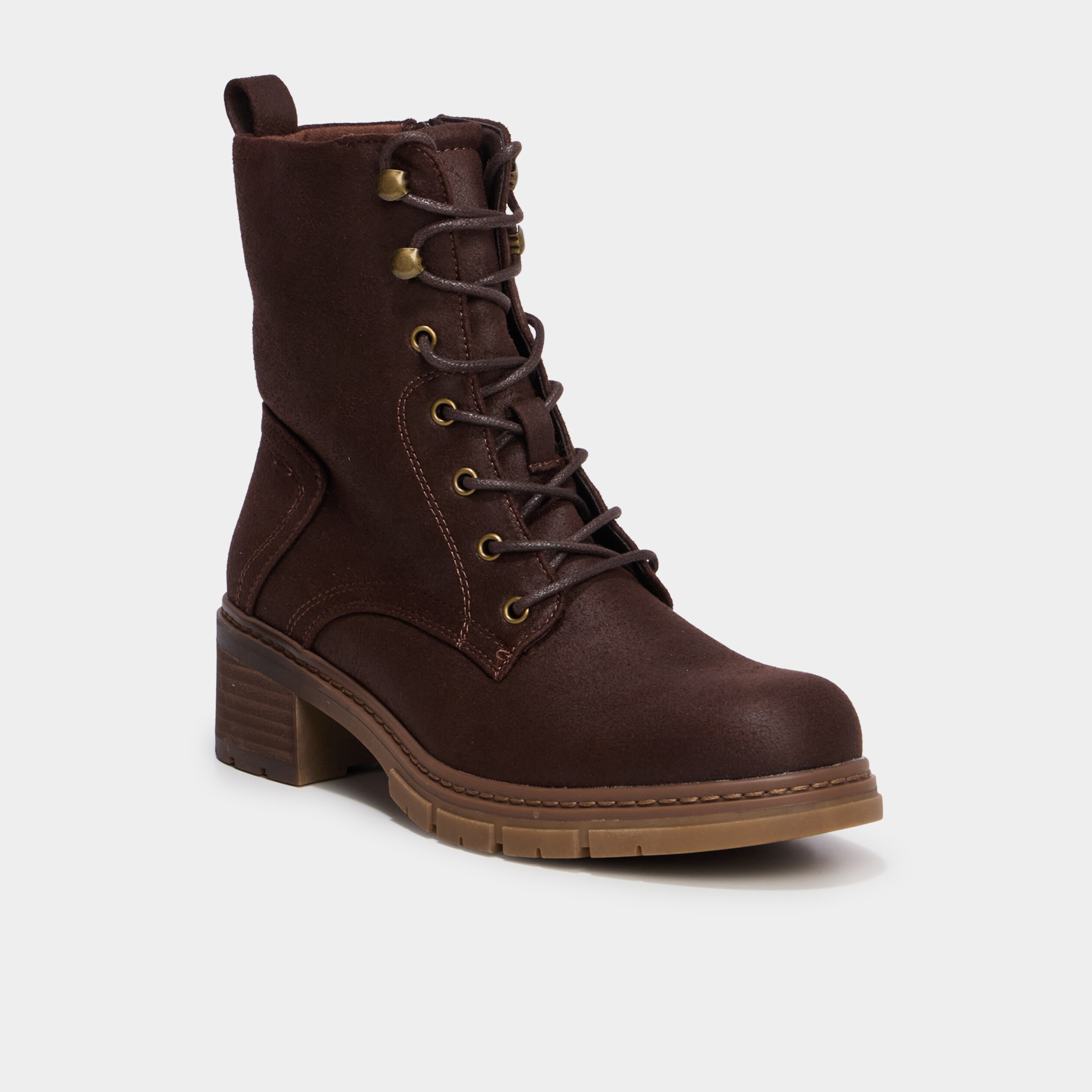 Boots &agrave; lacets et talons marron fonc&eacute; femme