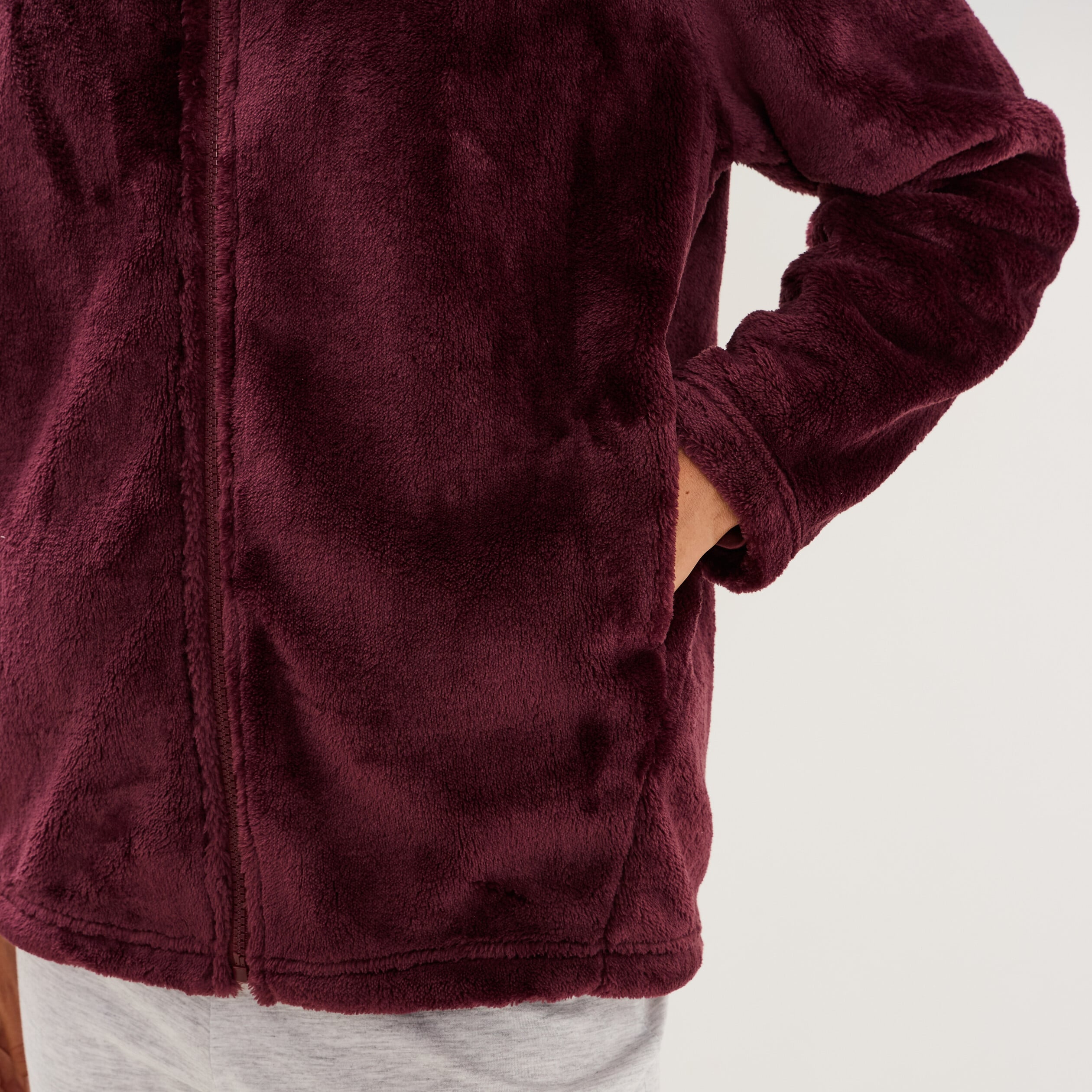 Veste de pyjama col montant polaire prune femme