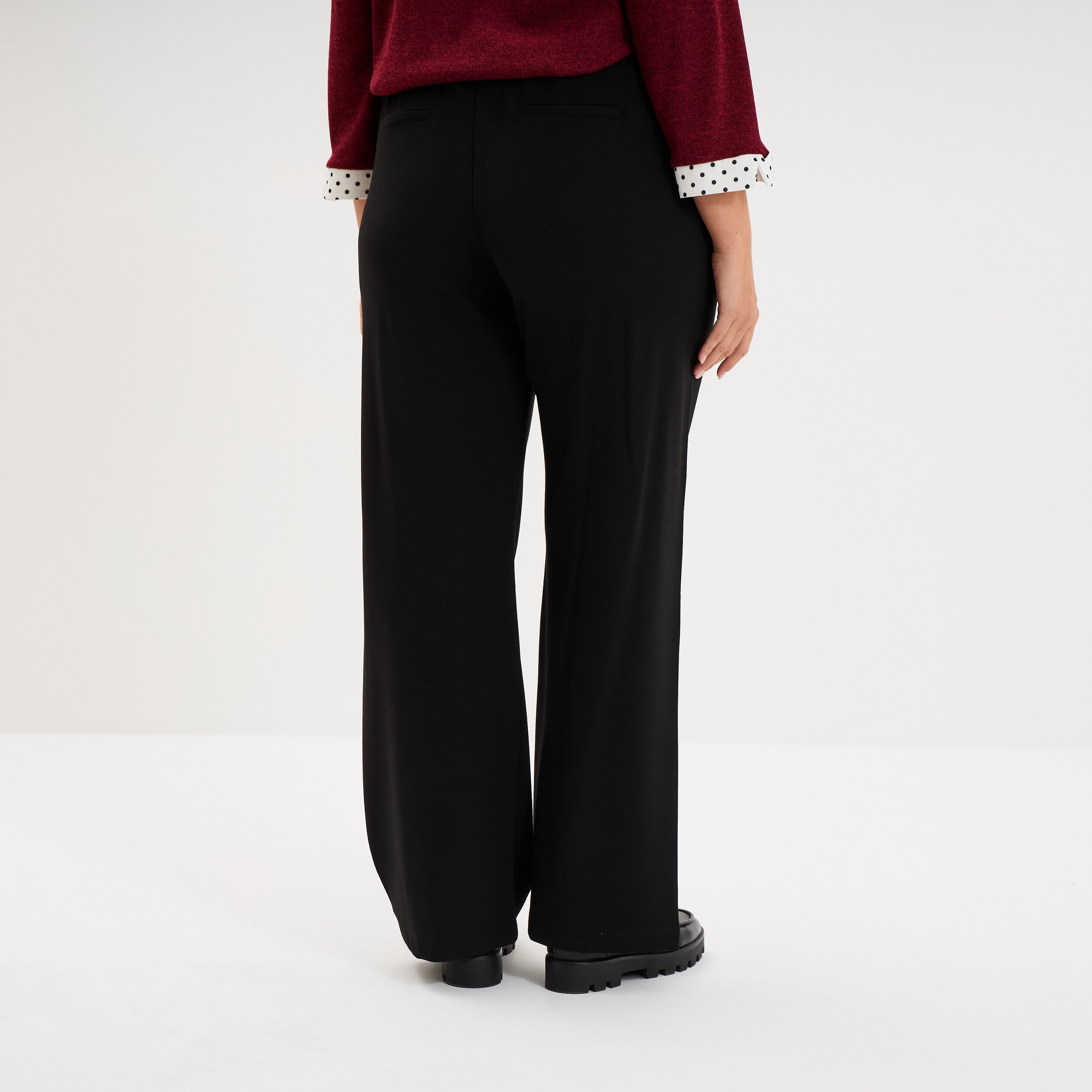 Pantalon large taille haute noir femme grande taille