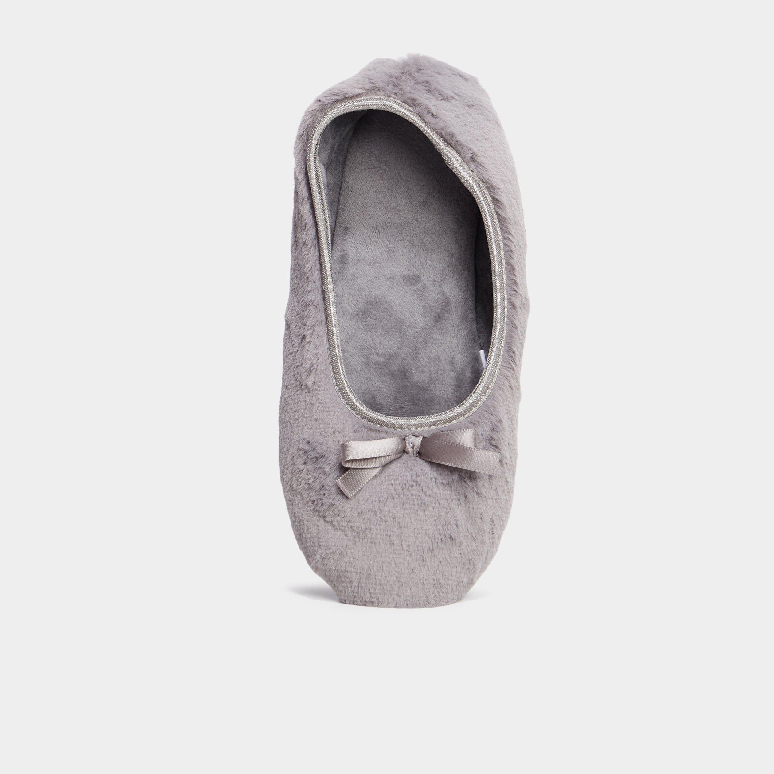 Chaussons ballerines effet polaire gris femme