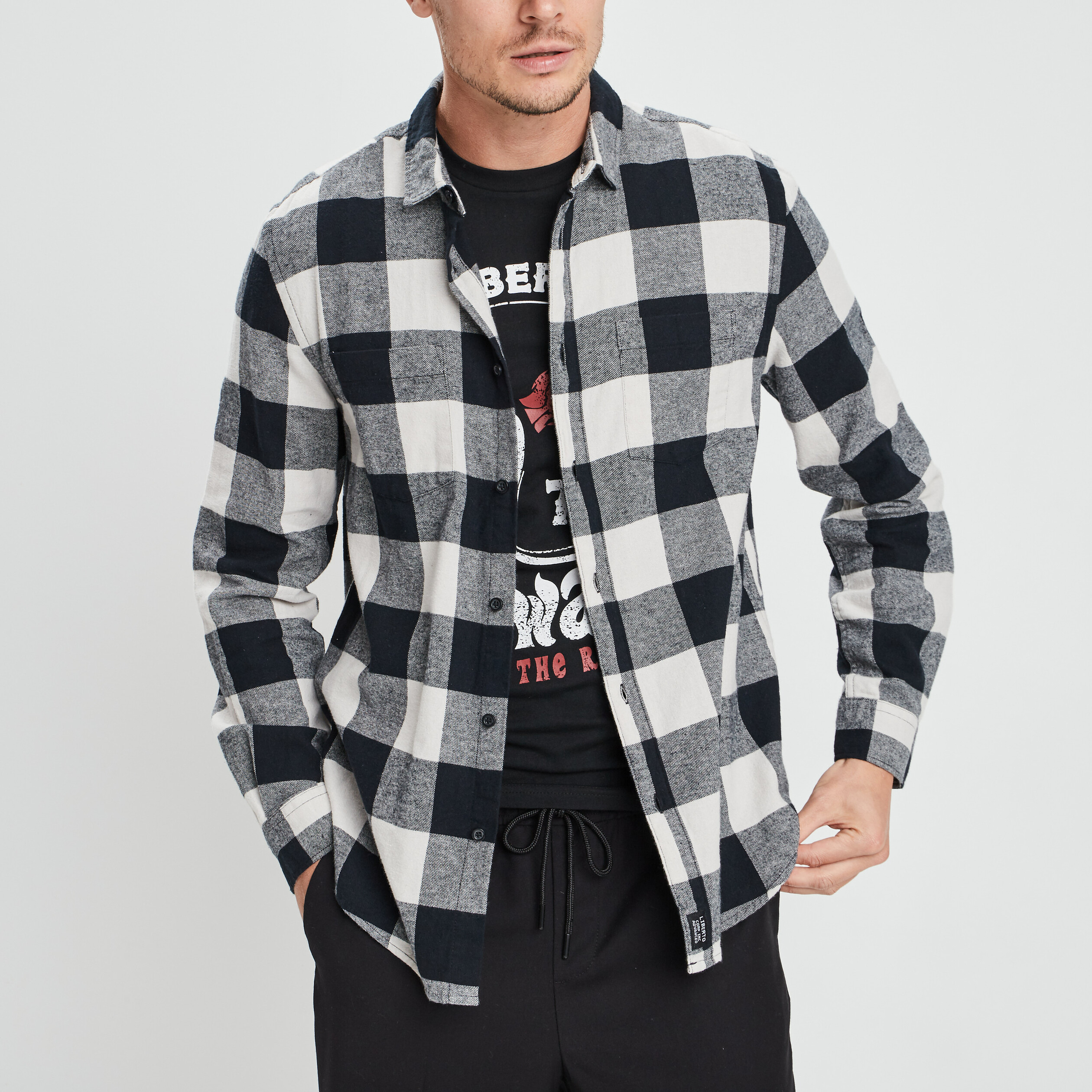 Chemise droite 2 poches manches longues ecru homme