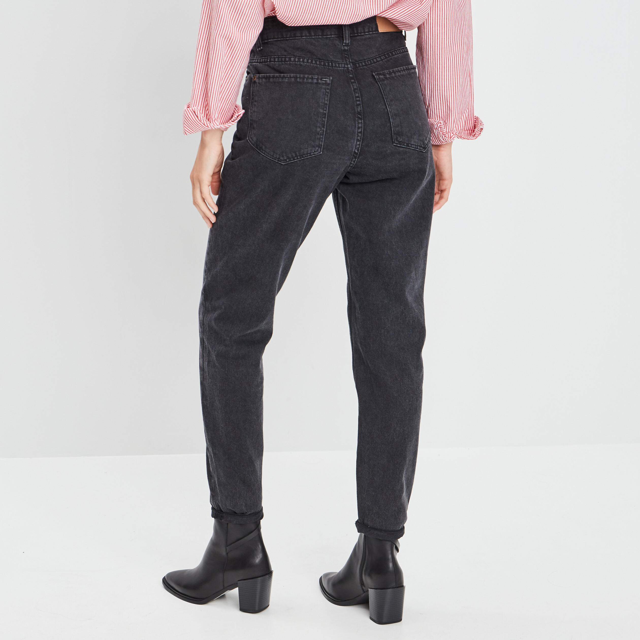 jeans mom taille haute noir femme Jeans mom taille haute noir femme