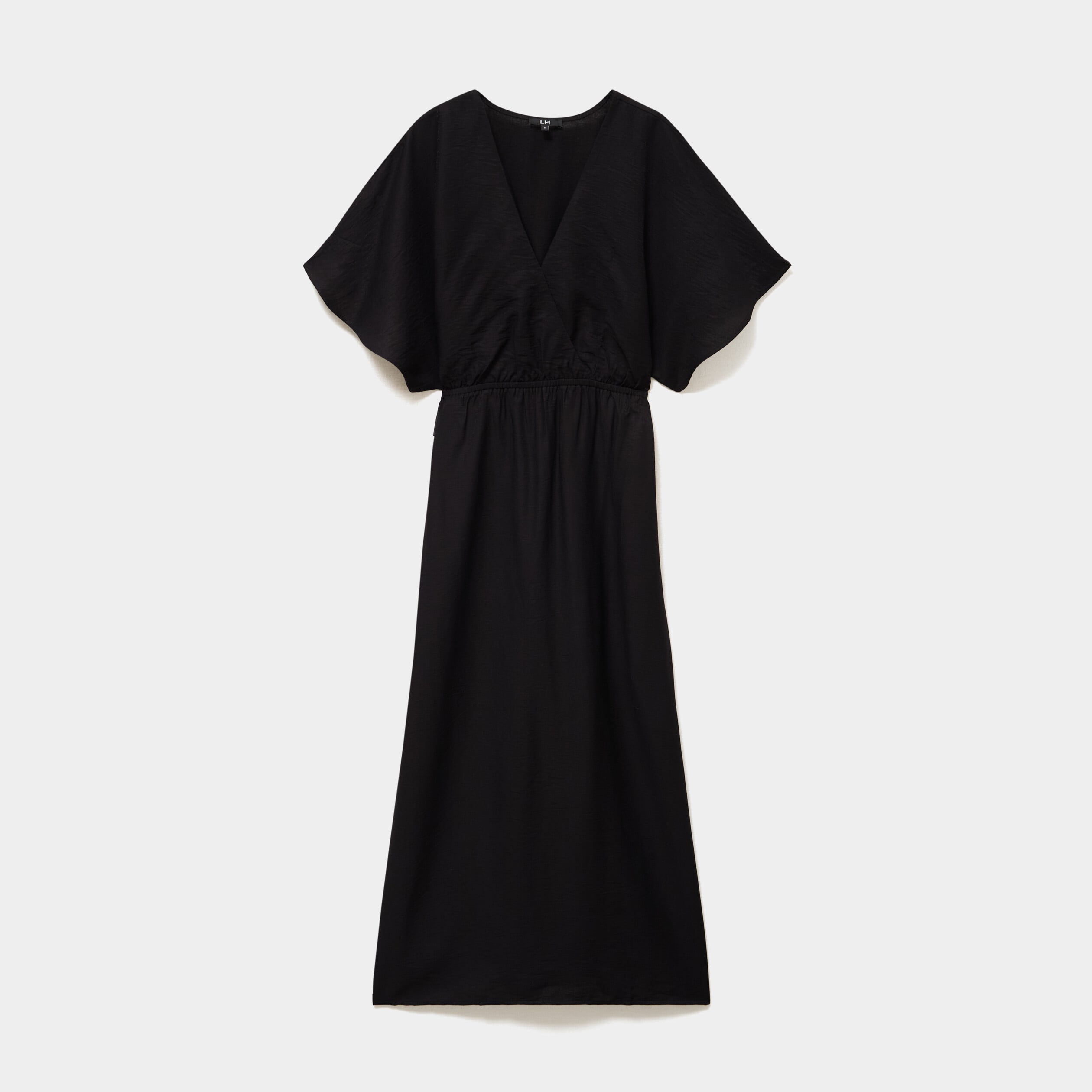 Robe longue &eacute;vas&eacute;e col cache-coeur noir femme
