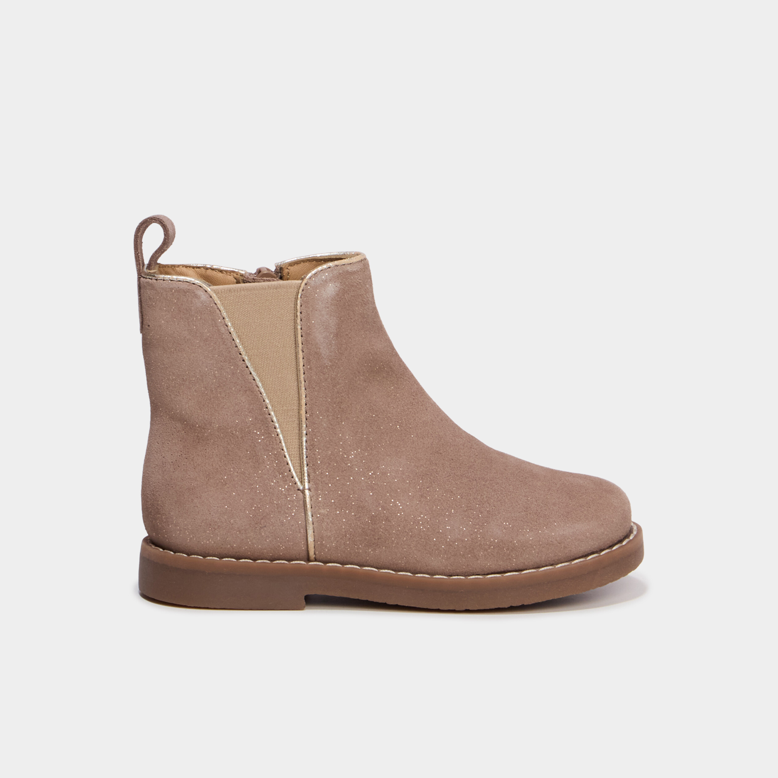 Boots chelsea en cuir &agrave; paillettes taupe fille