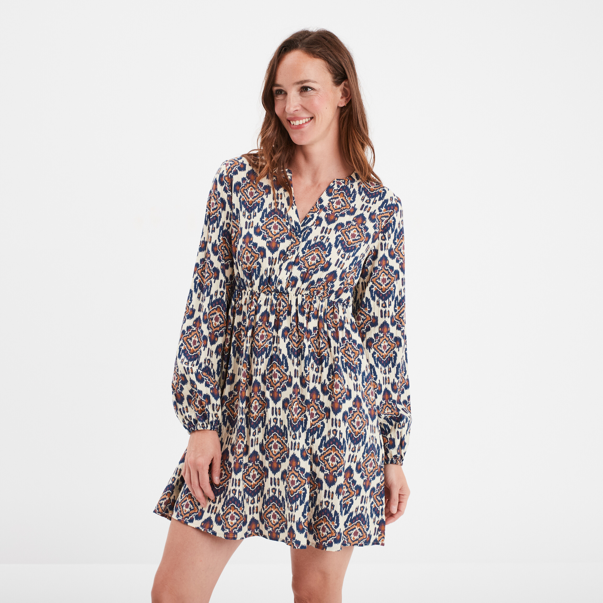 Robe col tunisien courte évasée fluide ecru femme La Halle