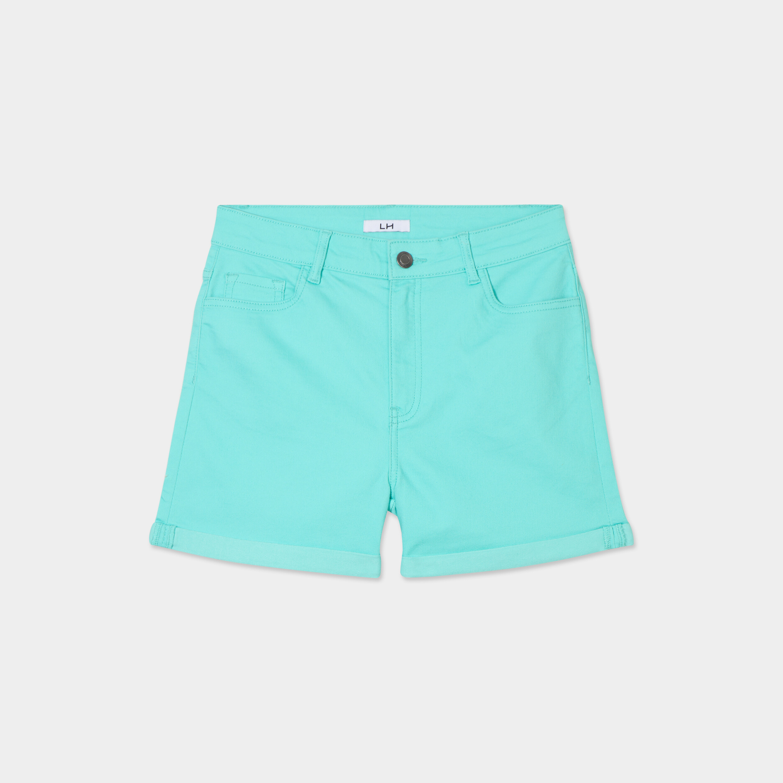 Short en jean slim coton stretch bleu turquoise femme