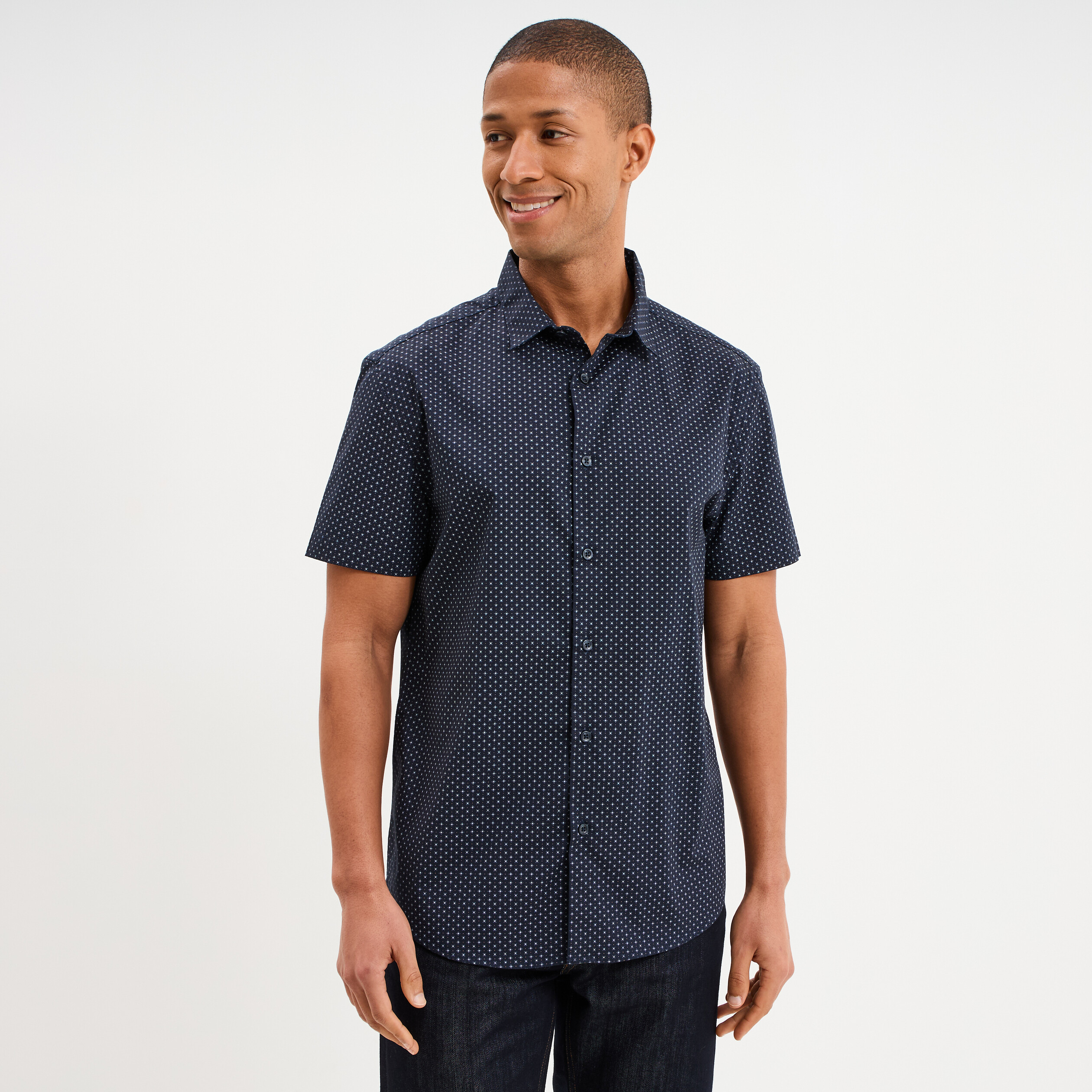 Chemise manches courtes coton bleu marine homme