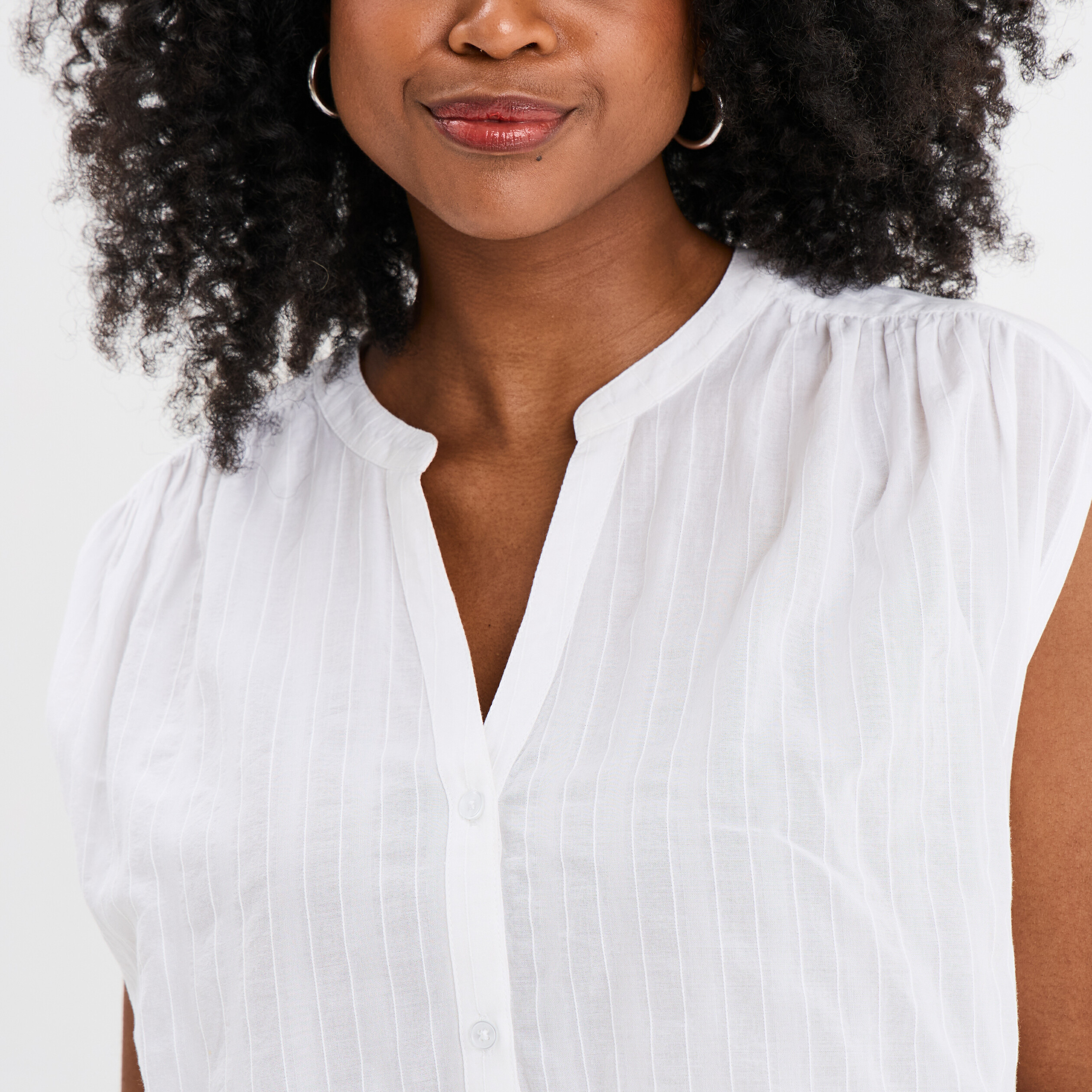 blouse sans manches col tunisien coton blanc femme Blouse sans manches col tunisien coton blanc femme