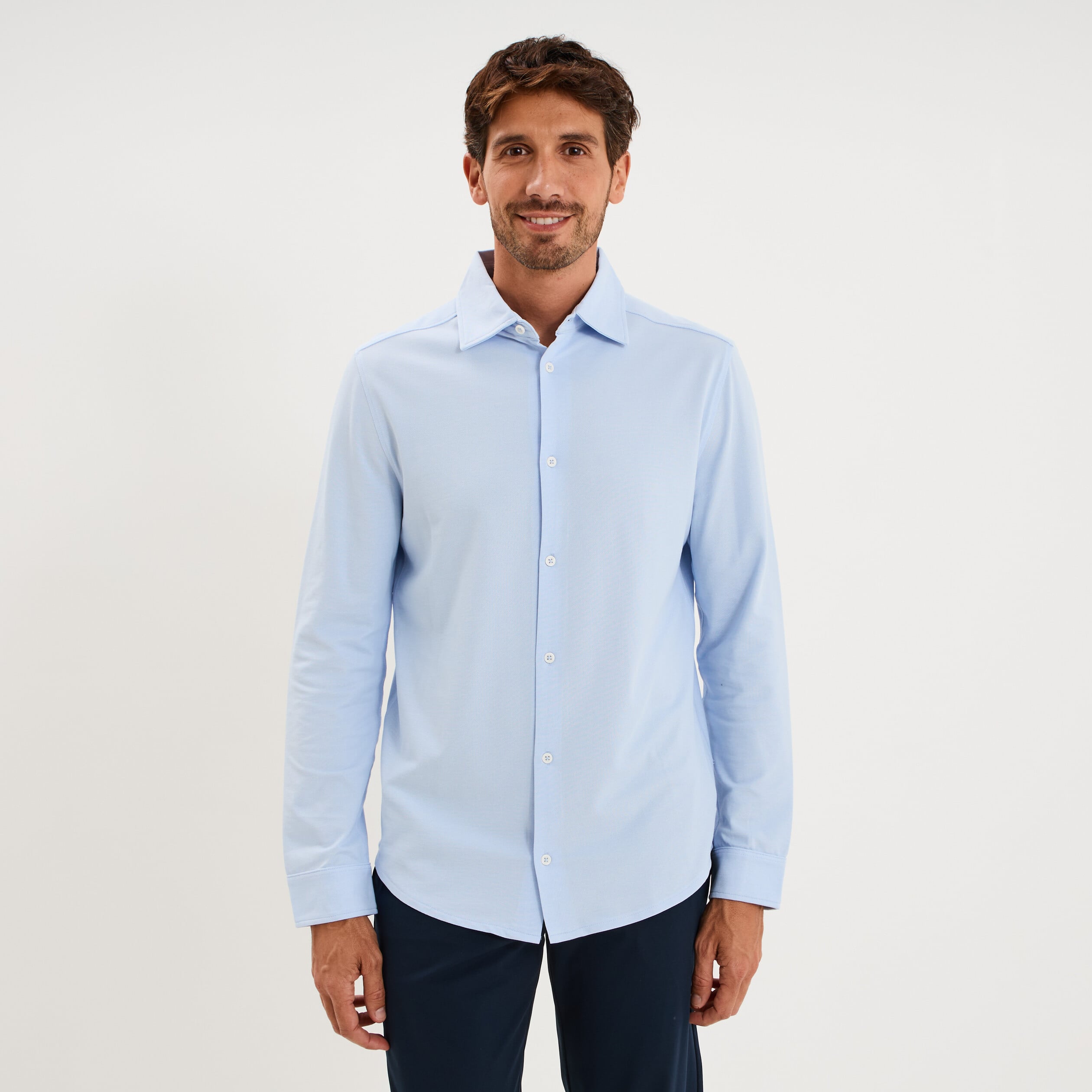 Chemise droite &agrave; manches longues bleu ciel homme