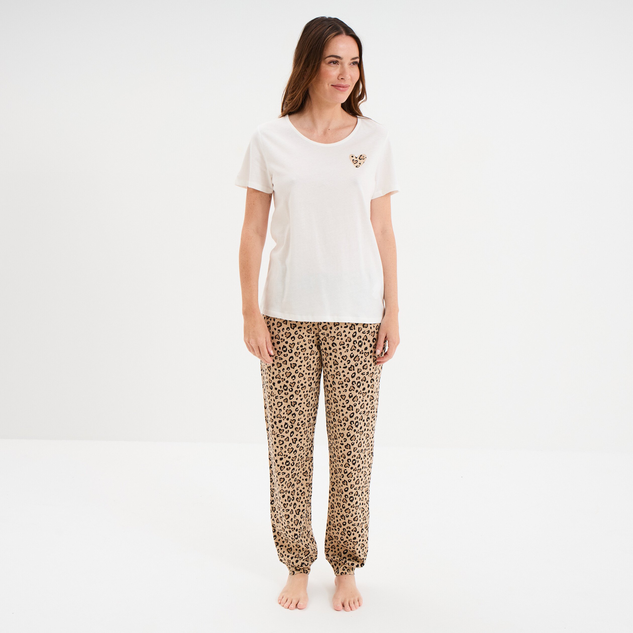 ensemble pyjama pantalon t shirt coton beige femme Ensemble pyjama pantalon t-shirt coton beige femme