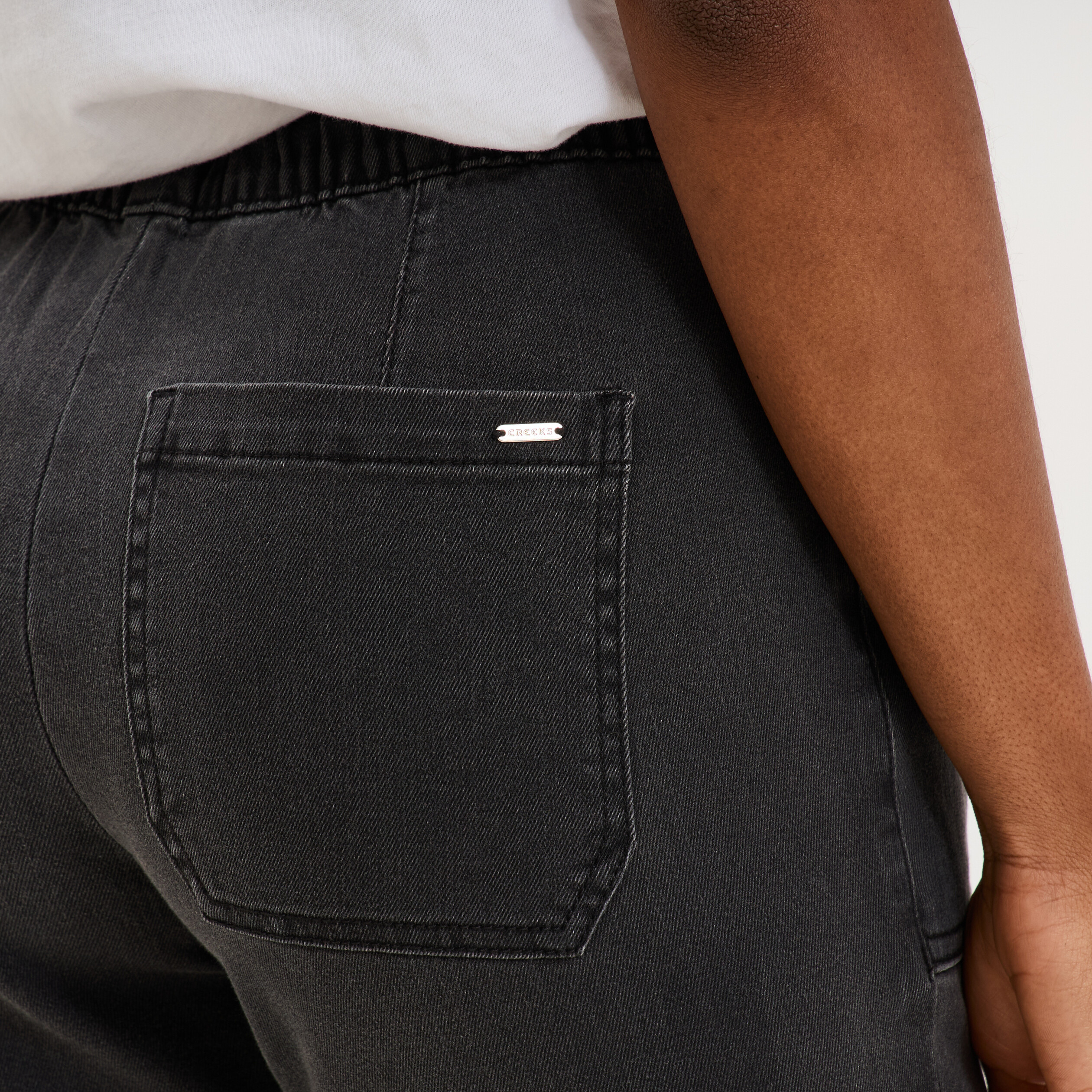 Jeans droit cropped taille &eacute;lastiqu&eacute;e denim noir femme