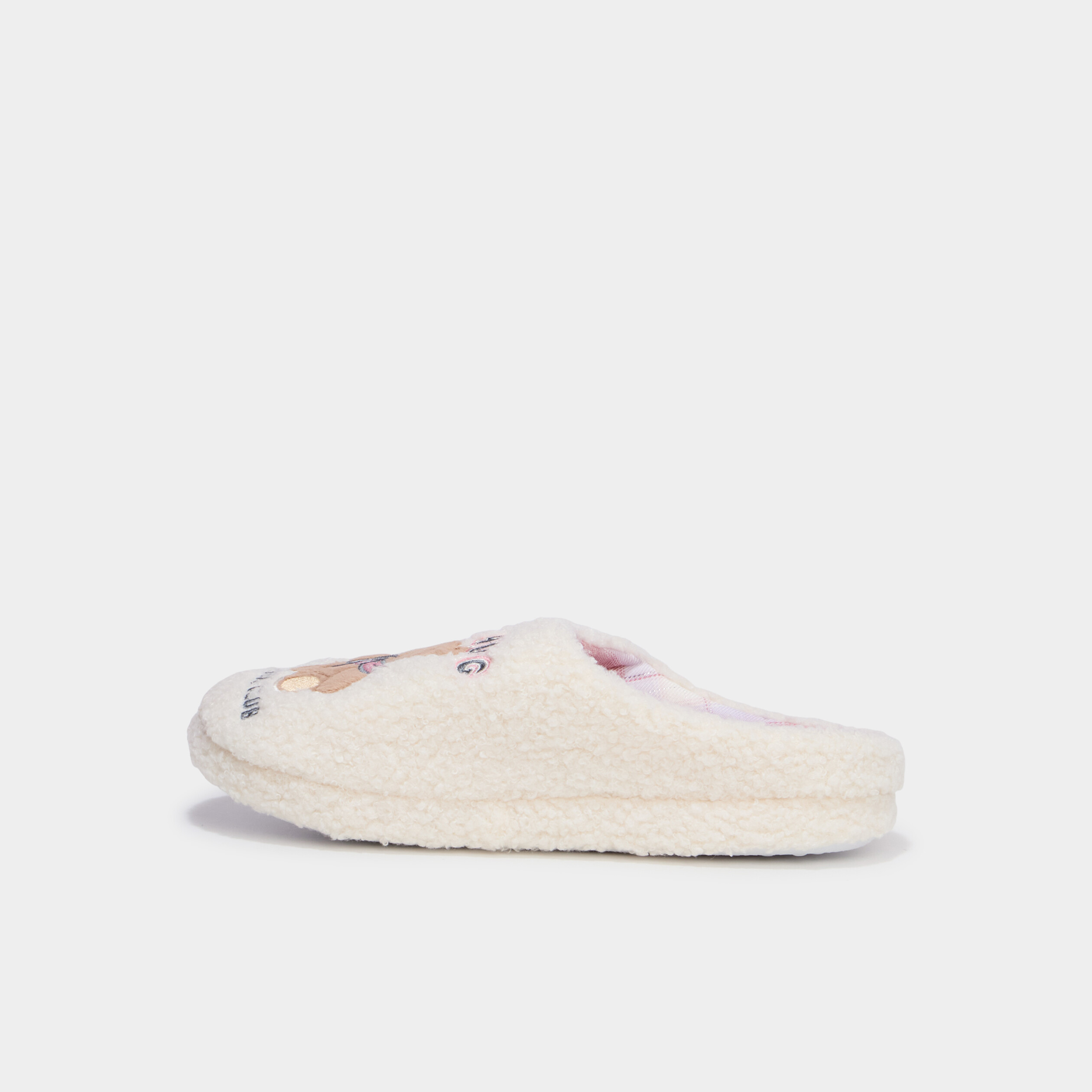 Chaussons mules effet bouclette blanc femme