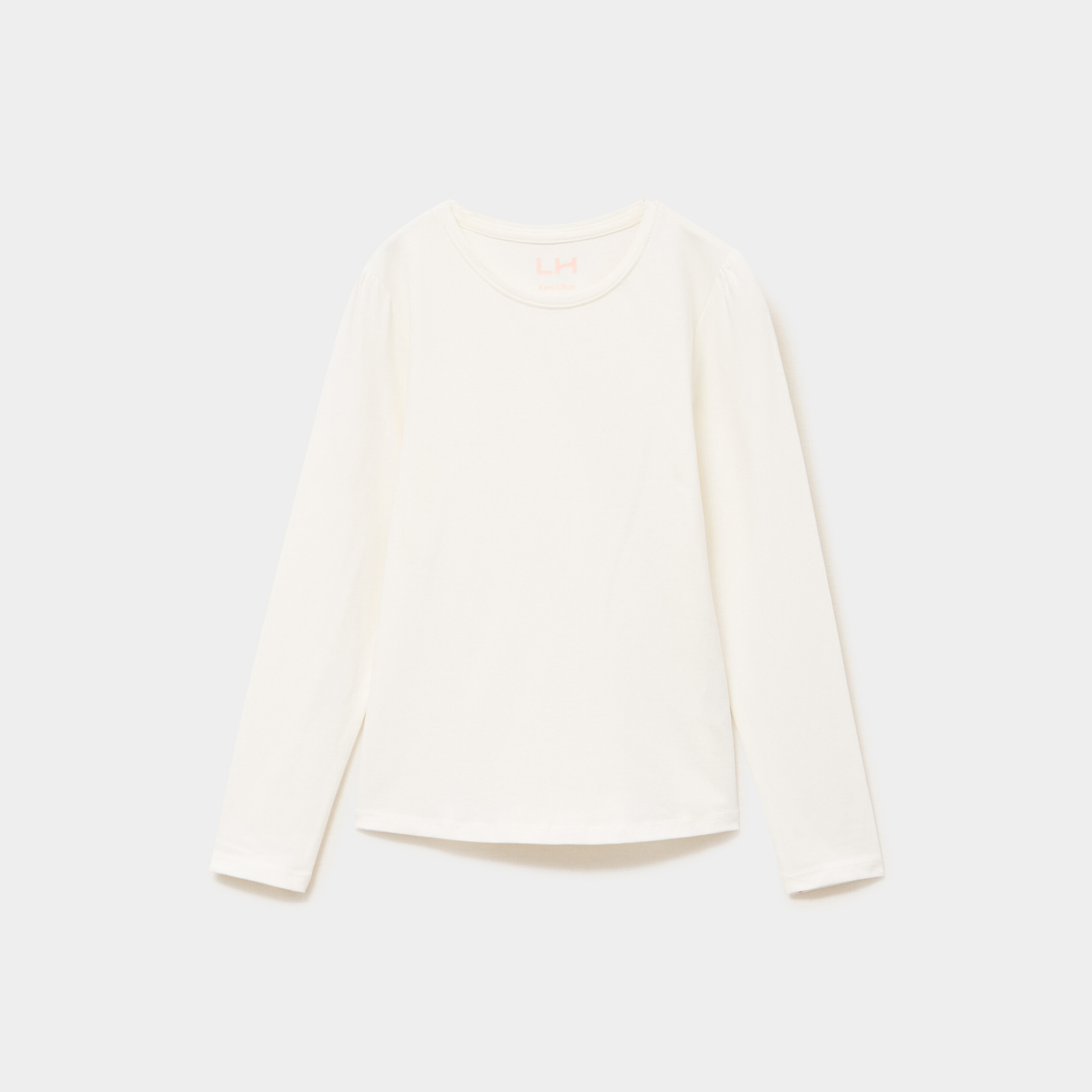 T-shirt coton manches longues &agrave; fronces ivoire fille