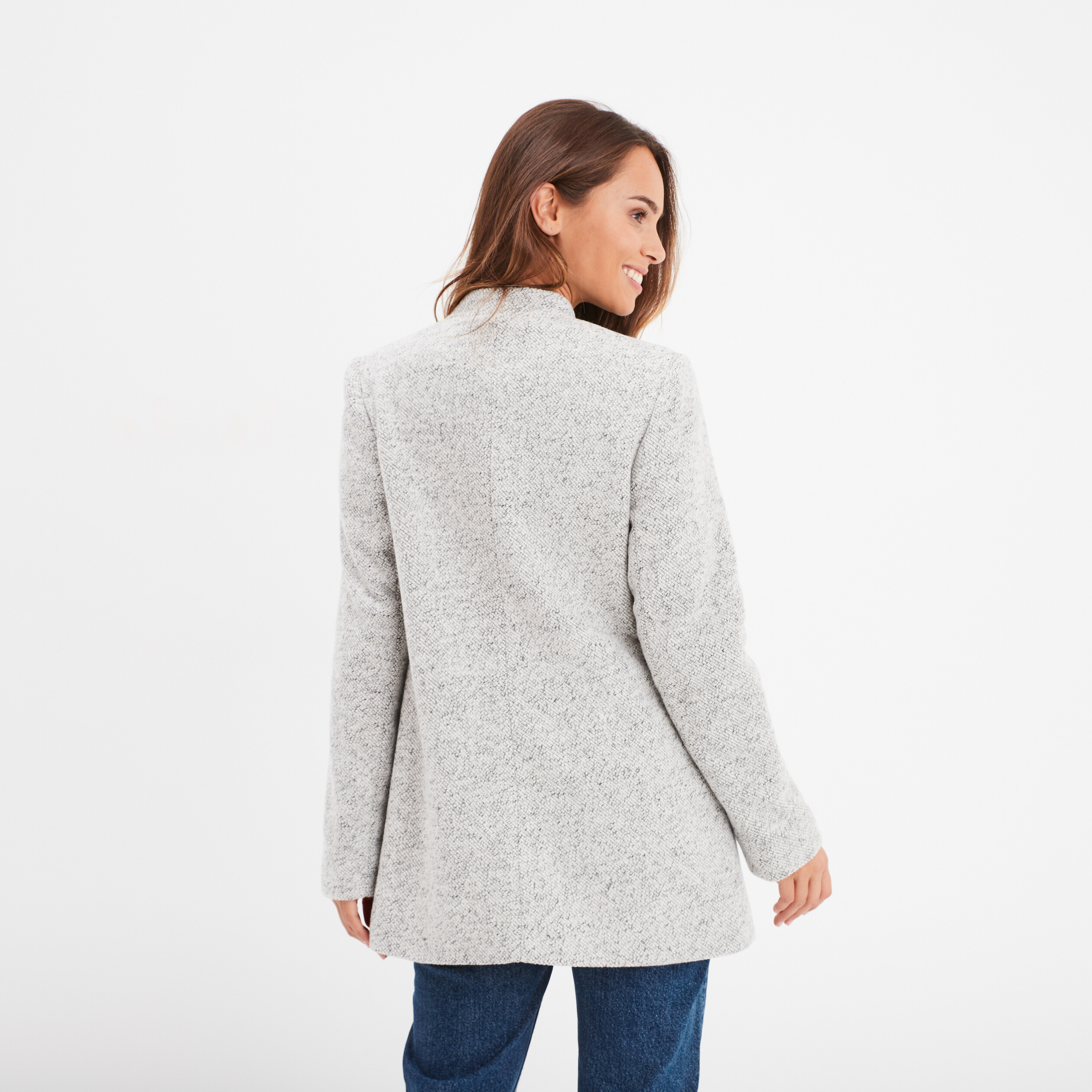Manteau Femme Oversize - Col Montant, Manches Longues, Fermeture Zip Et Cordon De Serrage
