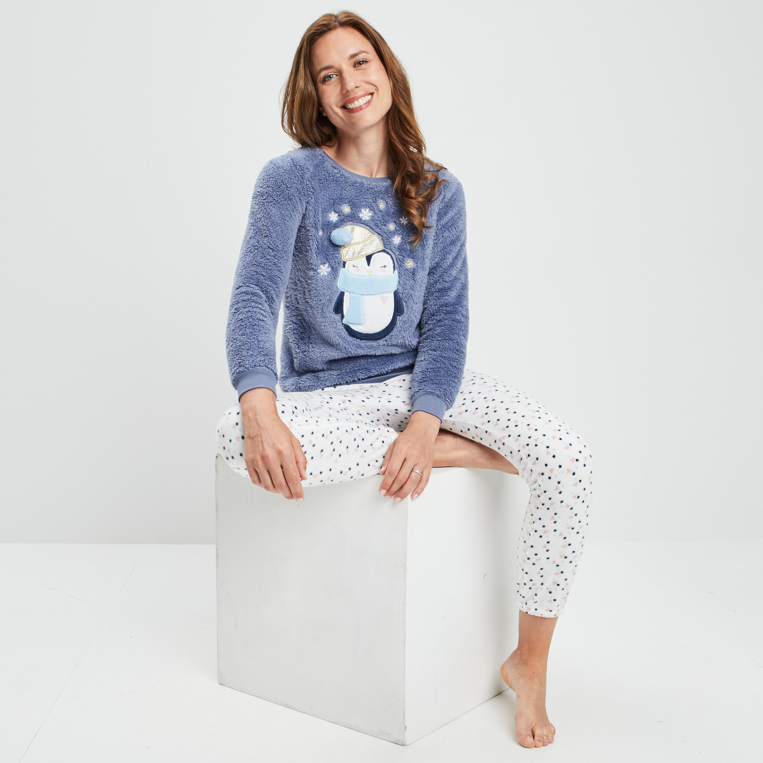 Ensemble pyjama de Noël 2 pièces bleu lavande femme