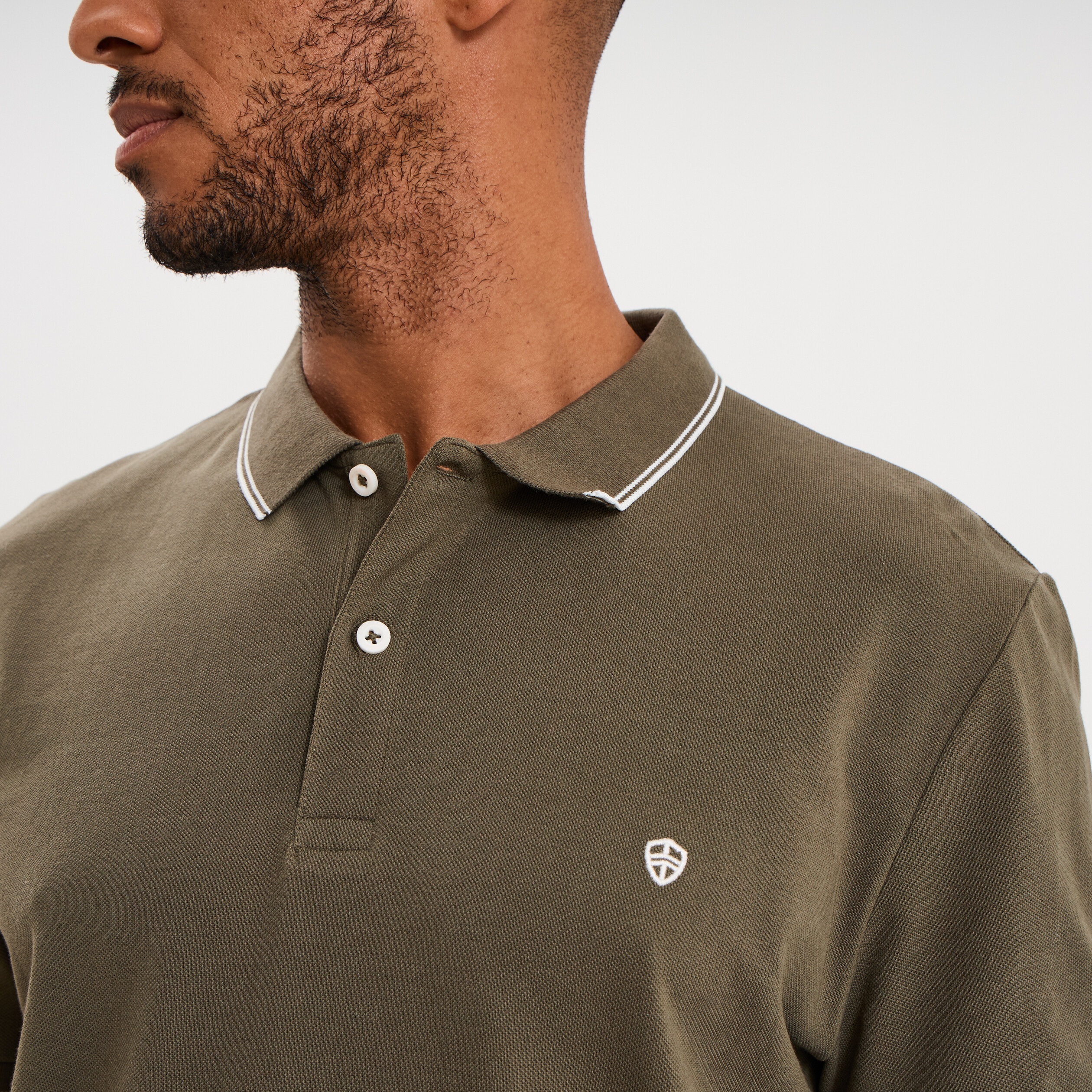 Polo piqu&eacute; coton manches courtes vert kaki homme