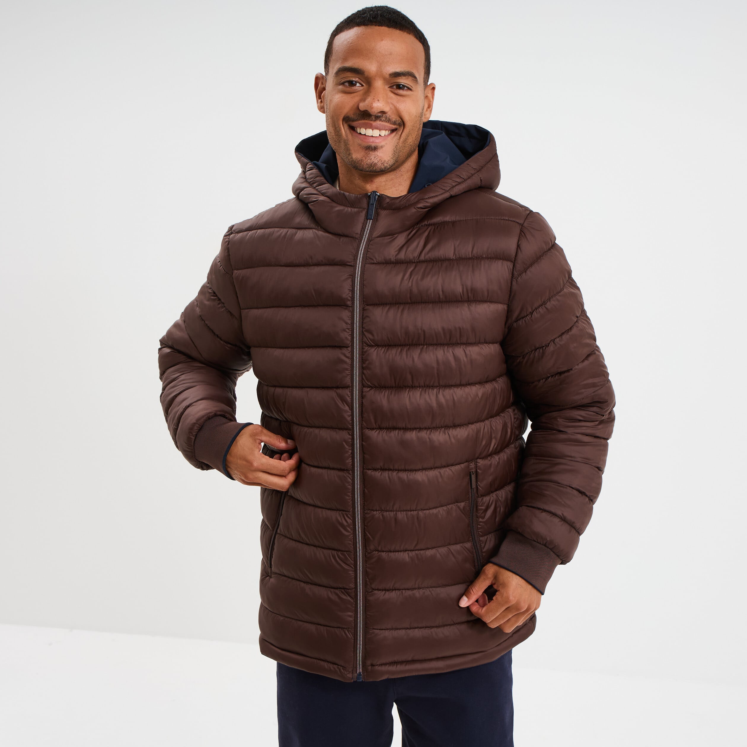Blouson r&eacute;versible &agrave; capuche zipp&eacute; bleu marine homme