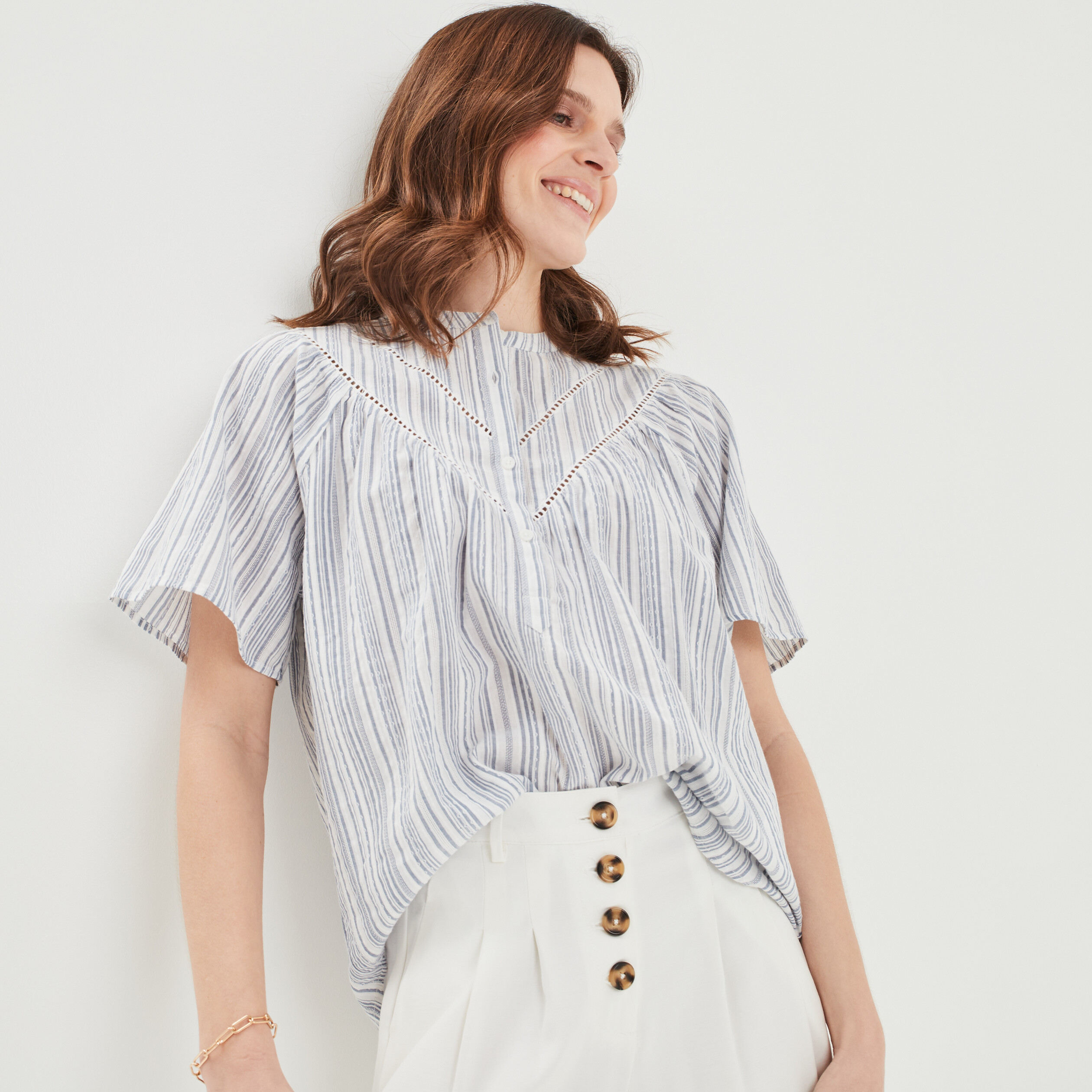 Blouse manches courtes Creeks ecru femme La Halle