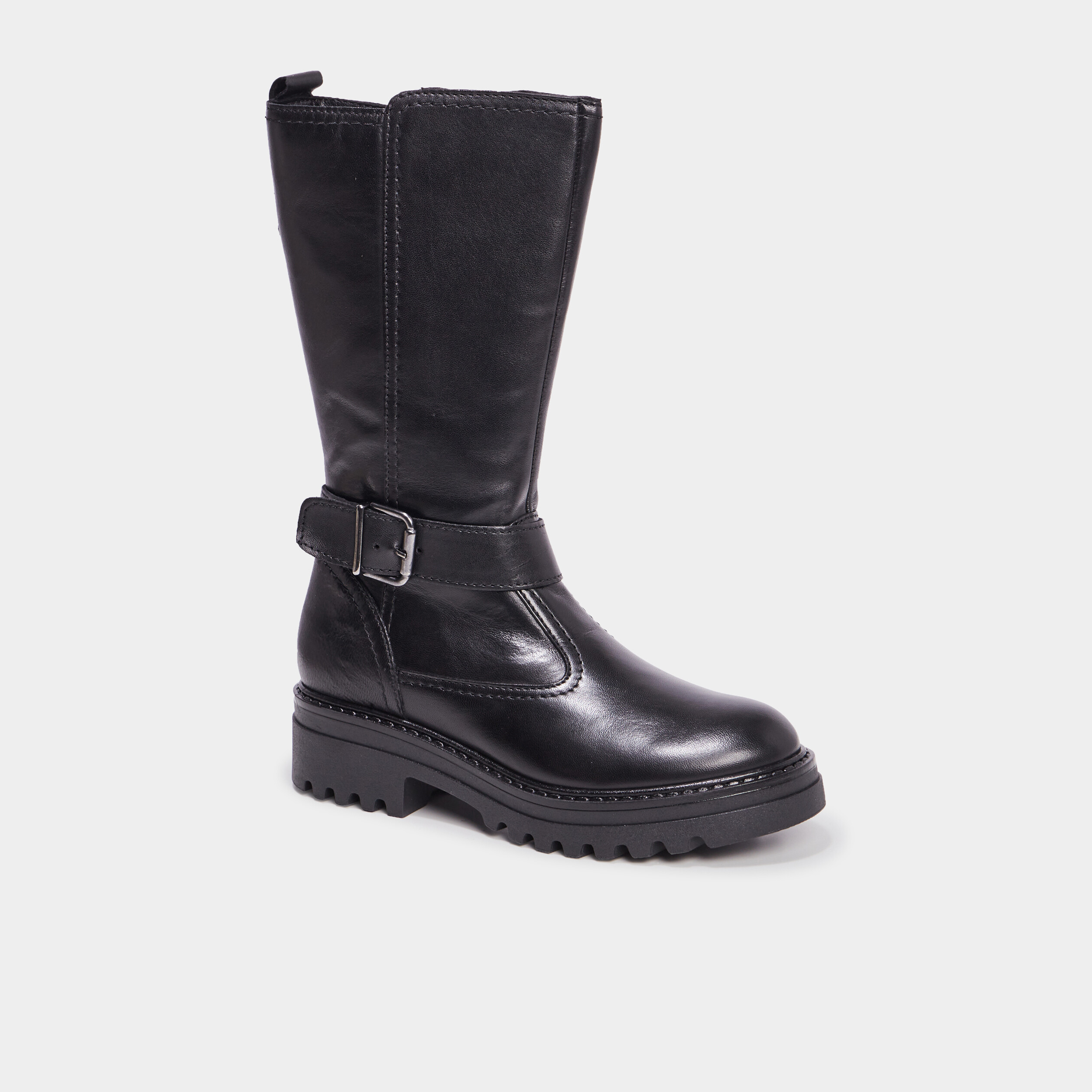 Bottes avec brides en cuir noir fille
