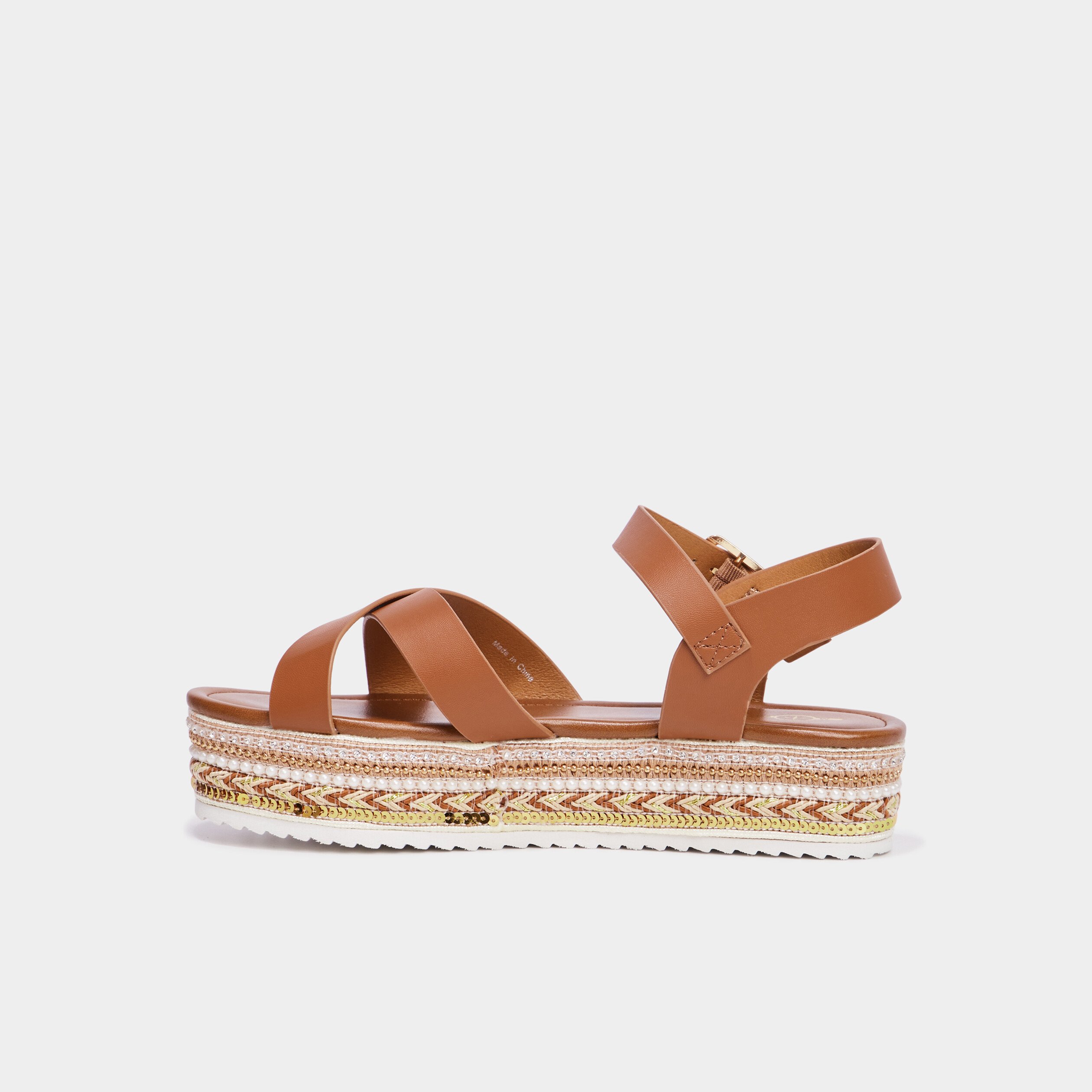 sandales plateformes details bijoux marron femme Sandales plateformes détails bijoux marron femme